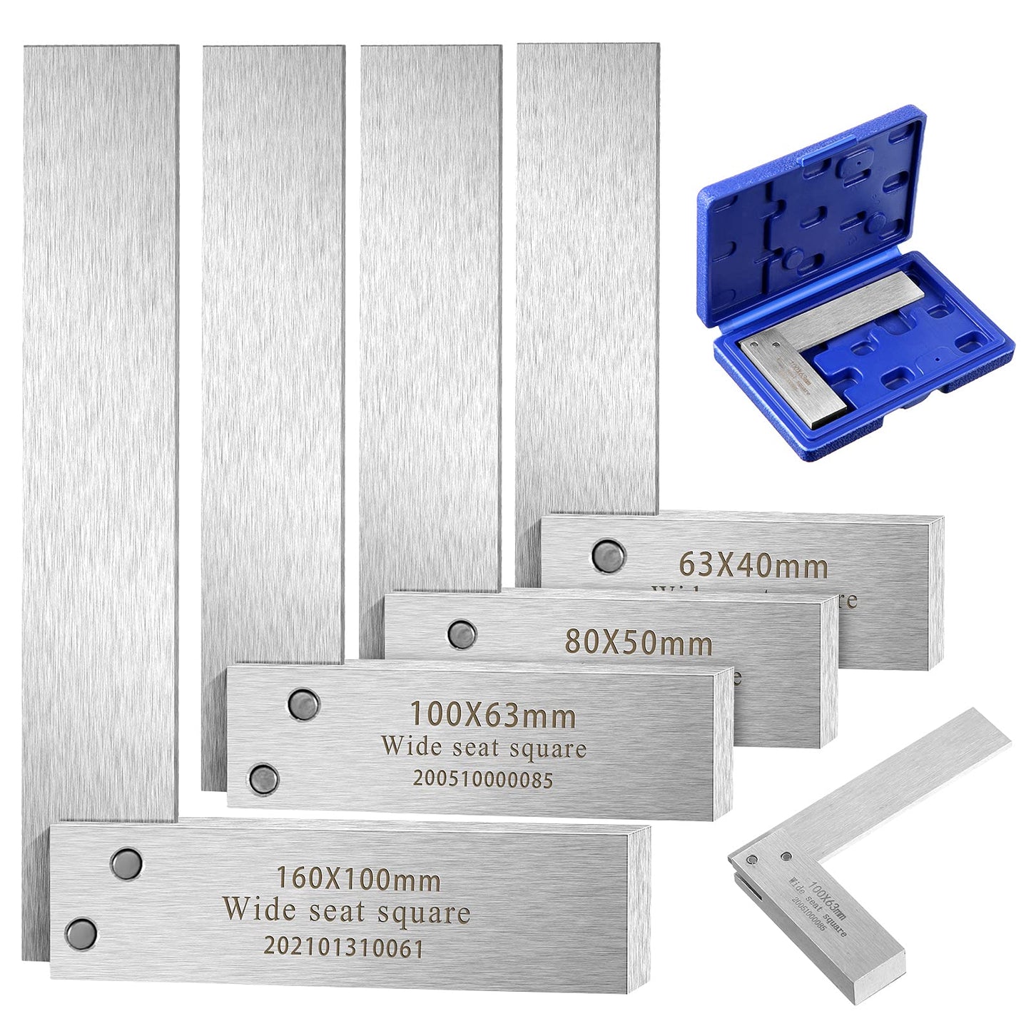 Machinist Square Set, 2", 3", 4" and 6" Squares Machinist Engineer Steel Benchmark Measure Tools High Precision 90 Degree Wide Base Tool L-Type Testing Measuring Tool
