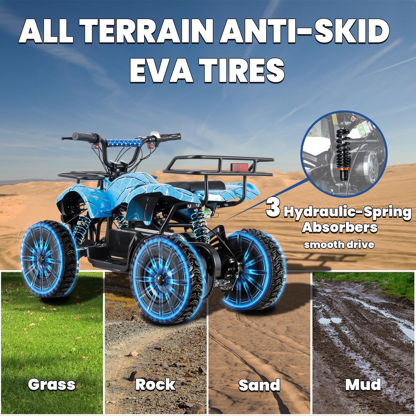 36V Electric ATV Dirt Quad Electric Four-Wheeled ATV with 500W Brushless Powerful Motor Off-Road Vehicle Electric Kids ATV Ride on ATV for Big Boys Girls Ages 5+, Black