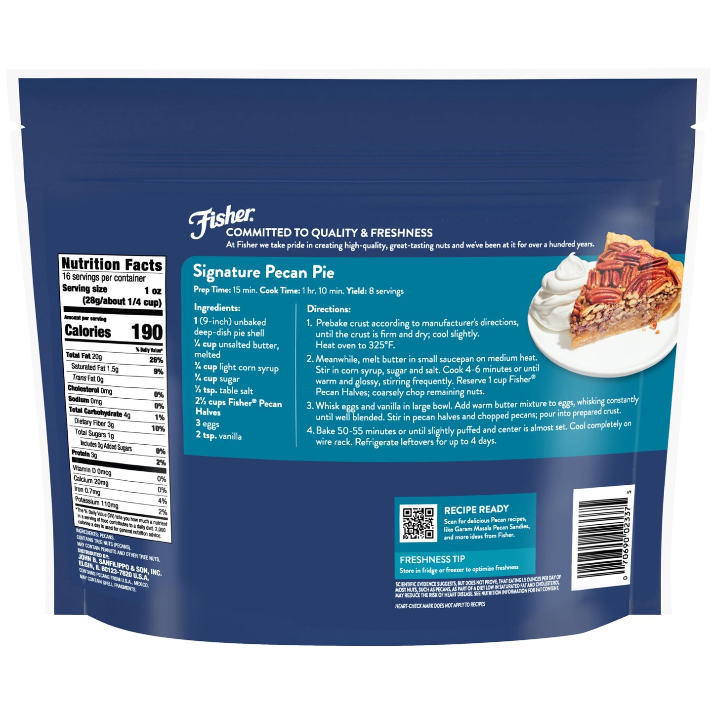 Fisher Chef's Naturals Pecan Halves 24 oz Resealable Bag, Unsalted Raw Nuts for Cooking, Baking & Snacking, Healthy Snacks for Adults, Vegan Protein, Keto Snack, Gluten Free Raw Pecans Halves