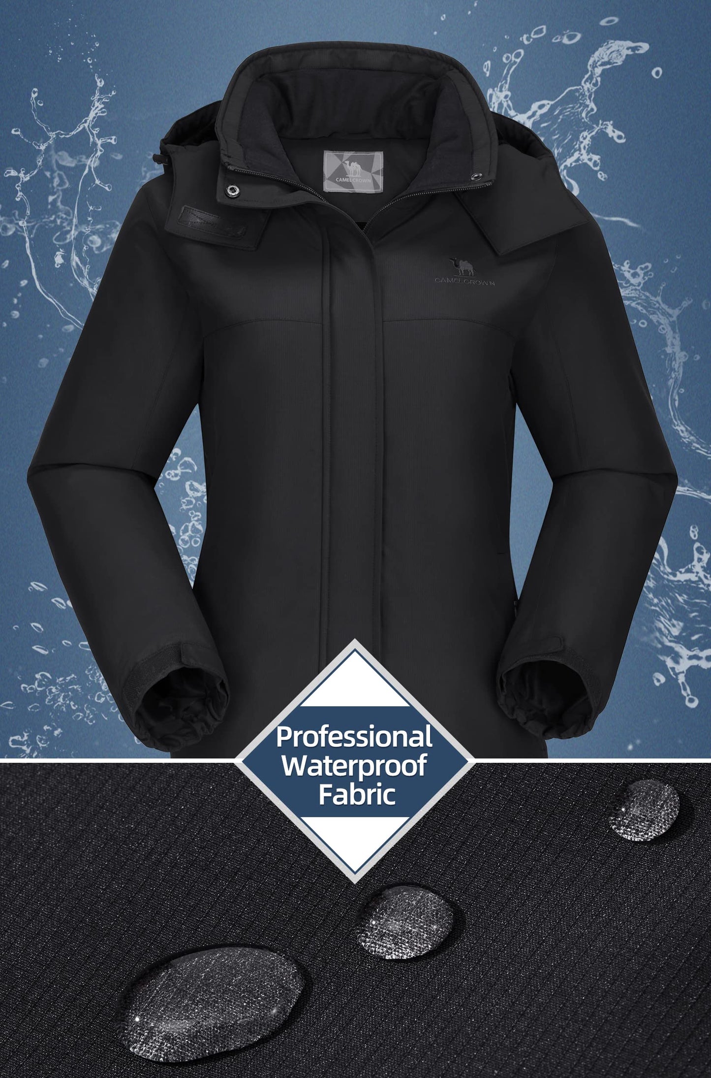 CAMEL CROWN Women's Ski Jacket Thicken Winter Snow Coat Warm Fleece Mountain Waterproof Female Jacket Hooded Windbreaker