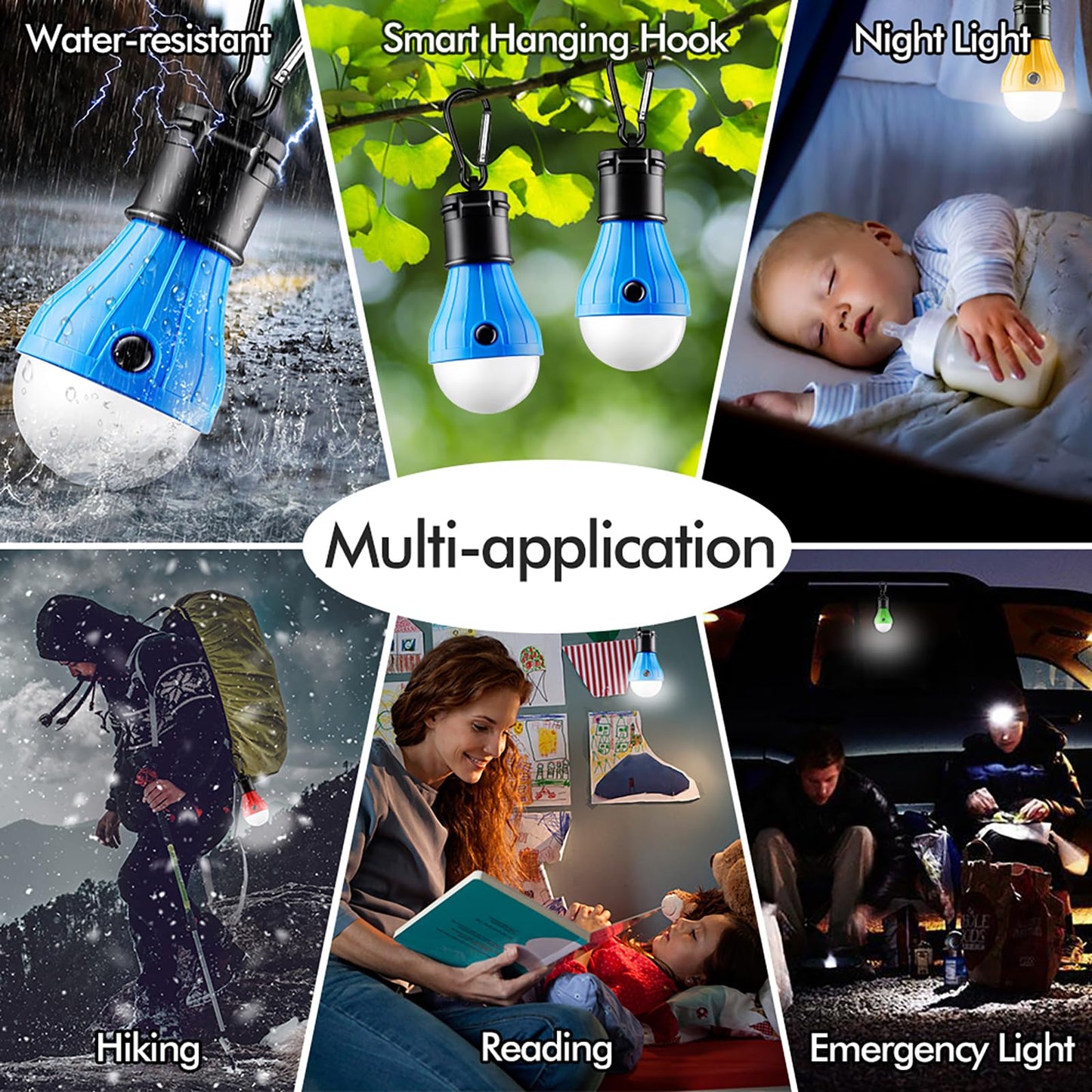 Tent Lamp Portable LED Tent Lights 4 Packs Hook Hurricane Emergency Lights LED Camping Light Bulb Camping Tent Lantern Bulb Camping Equipment for Camping Hiking Backpacking Fishing Outage