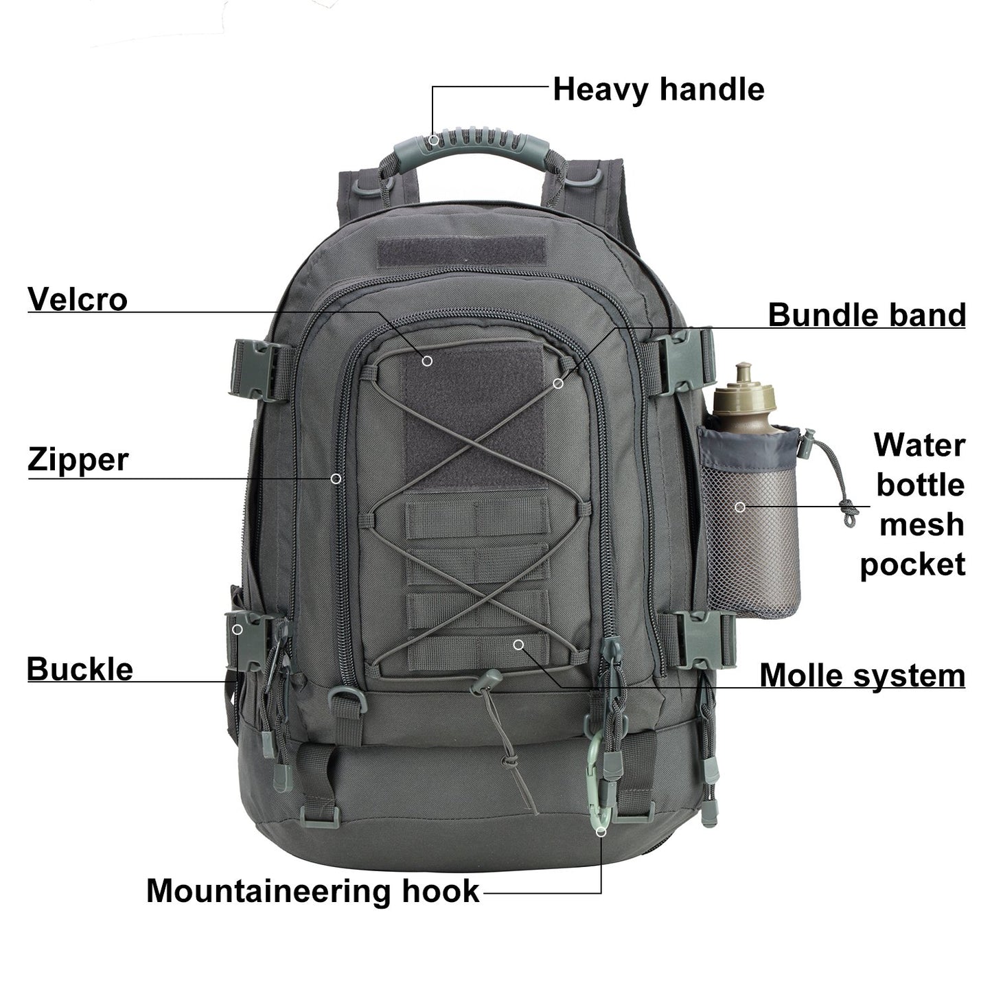 Large Tactical Backpack for Men Military Backpack with DIY System for Travel, Work,Camping,Hunting,Hiking,Sports (GREEN)