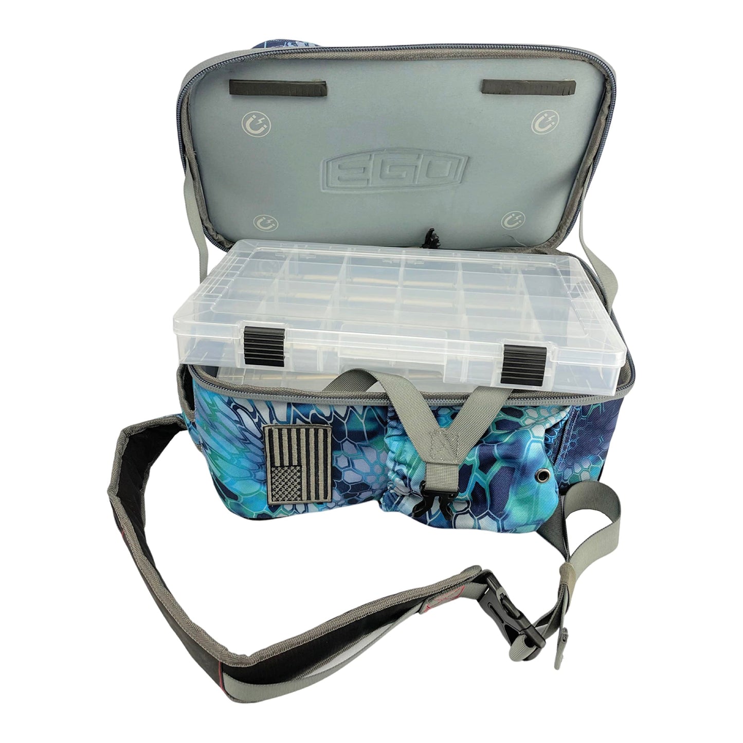 EGO Kryptek Tactical Tackle Box Backpack, Durable Fishing Tool Bag, 1000D Nylon Fabric with PVC Back, Water-Resistant, Multiple Storage Pockets, Laser-Cut Molle Loops, Includes 4 Tackle Trays