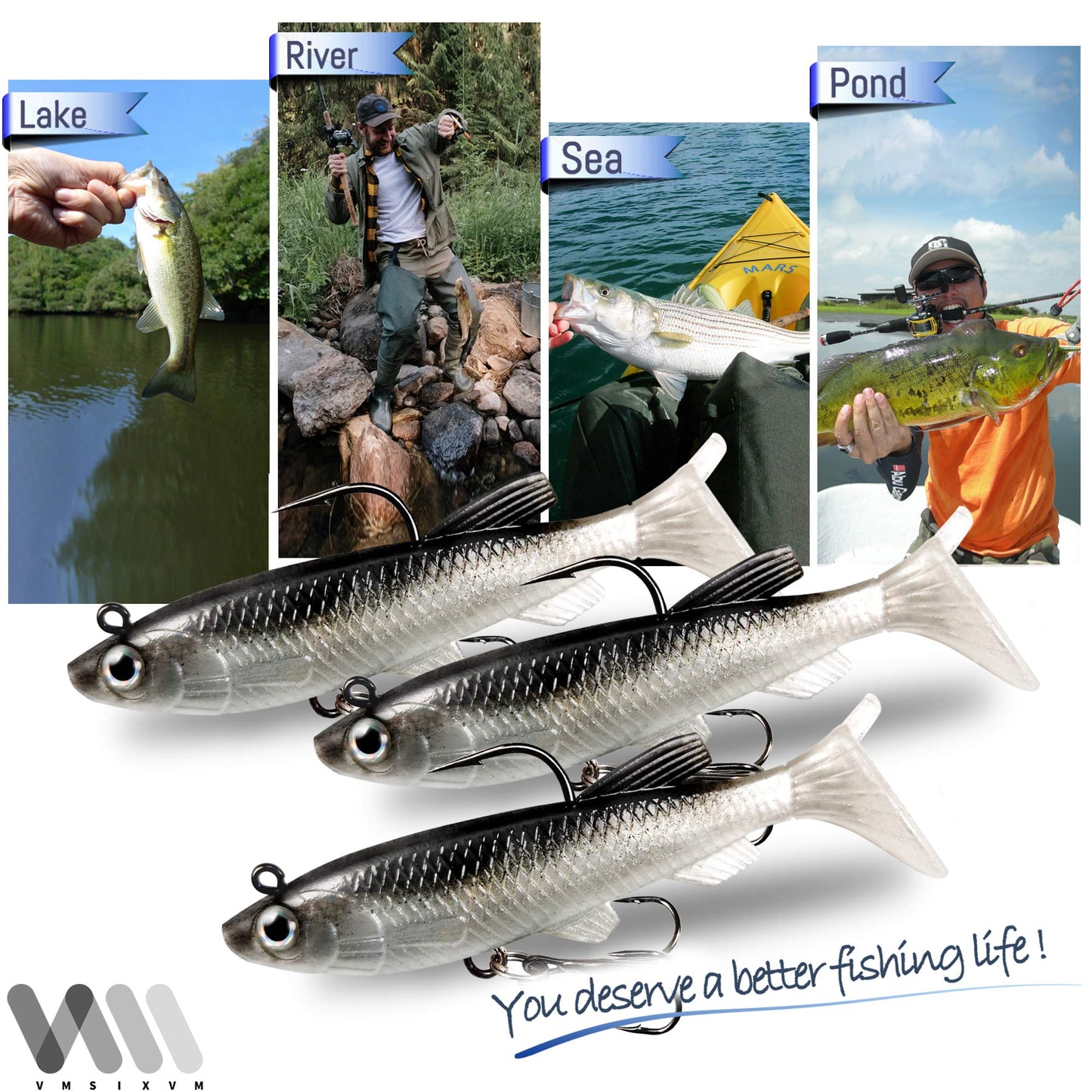 Soft Fishing Lures Shad Minnow Swimbaits, Pre-Rigged Jig Heads Paddle Tail Swim Baits for Bass, Trout, Walleye, Crappie, Sinking Jigs Bait for Saltwater Freshwater, Fishing Gifts for Men