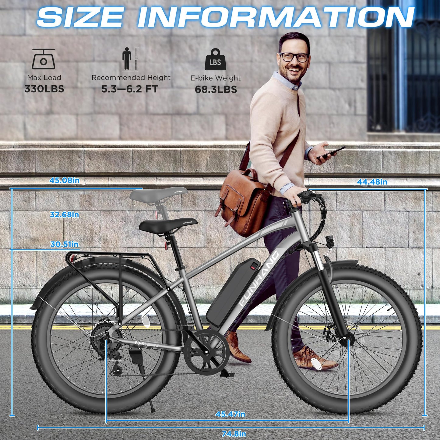 Electric Bike for Adults, 1000W Peak Ebike, 25MPH 60Miles Electric Mountain Bike, 26" Fat Tire Electric Bicycle with 48V 13AH Battery, Rear Rack, Turn Signal, Lockable Suspension Fork,7 Speed