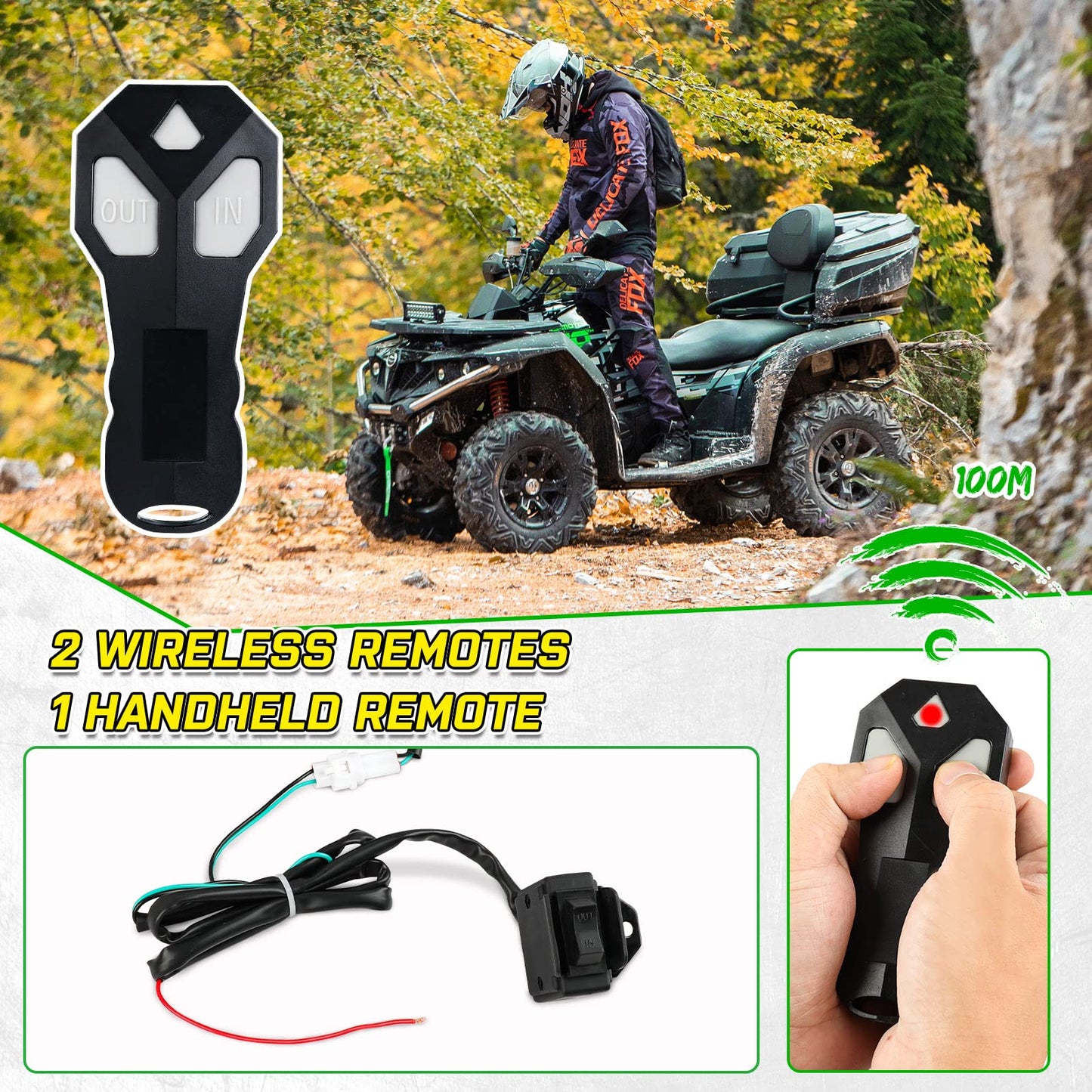3500lbs ATV/UTV Winch with Synthetic Rope, Electric Boat Trailer Winch 12V, Waterproof Winch with 2 Wireless Remotes &Wired Switch,with Mounting Plate,Pulley,Rope Damper,Aluminium Fairlead