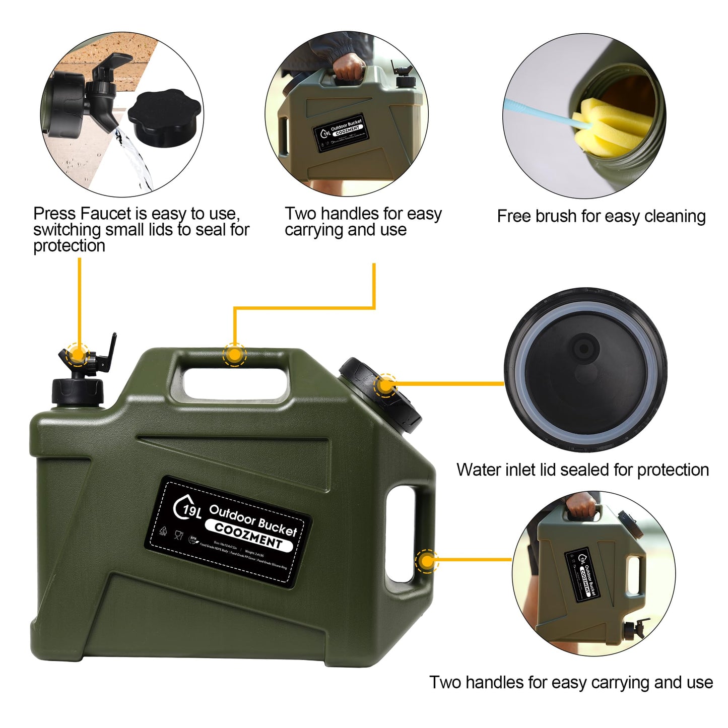 3.2 Gallon/5 Gallon Water Containers with Spigot, BPA Free Water Jug, Military Green Water Tank, Multifunction Water Storage Containers for Camping Outdoor Hiking,Emergency Stroage