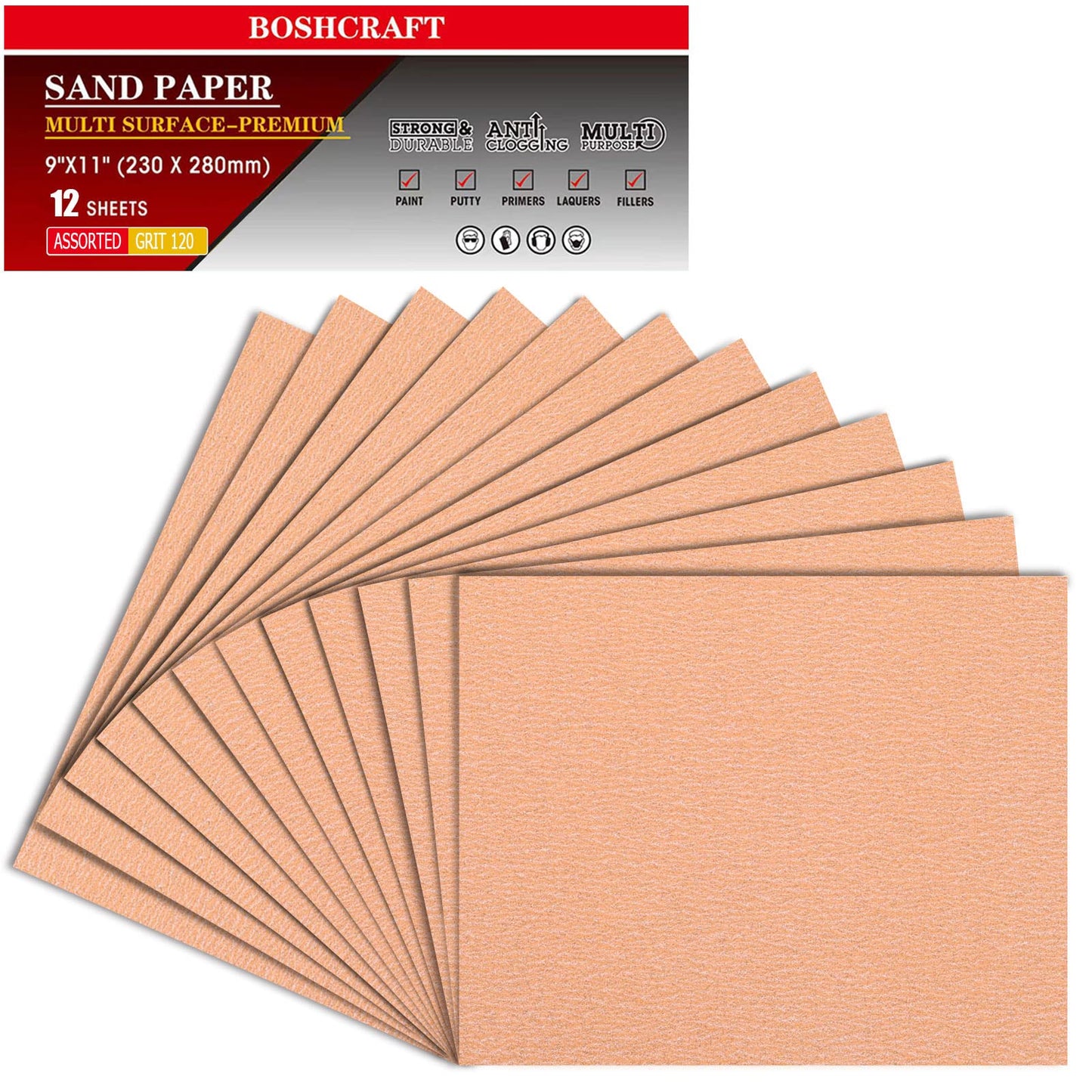 50 Pcs 1/4 Sheet Sandpaper, Premium Sand Paper 80/120/150/220/320/400 Grit Sandpaper Sheet Sand Paper Assortment for Wood Metal Automotive Palm Sanders 5.5" x 4.5"