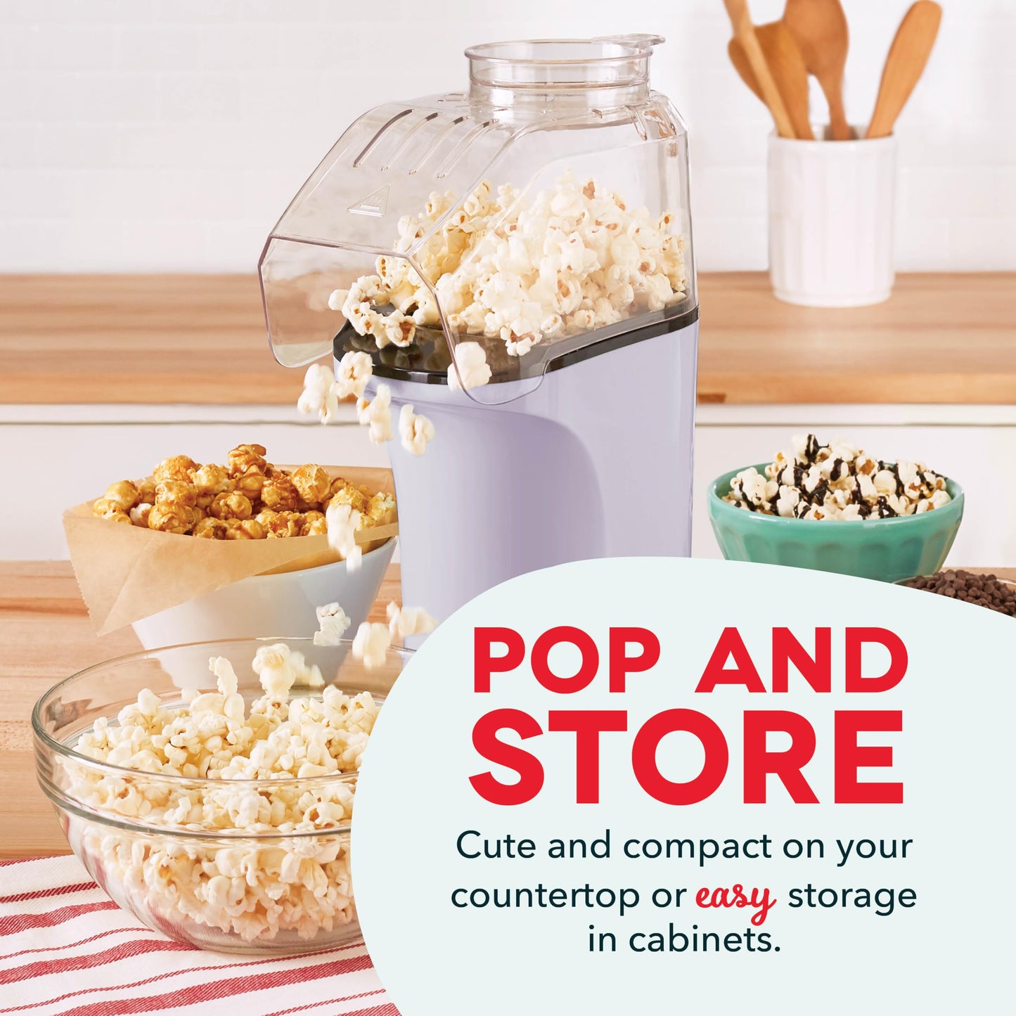 DASH Hot Air Popcorn Popper Maker with Measuring Cup to Portion Popping Corn Kernels + Melt Butter, 16 Cups - Red