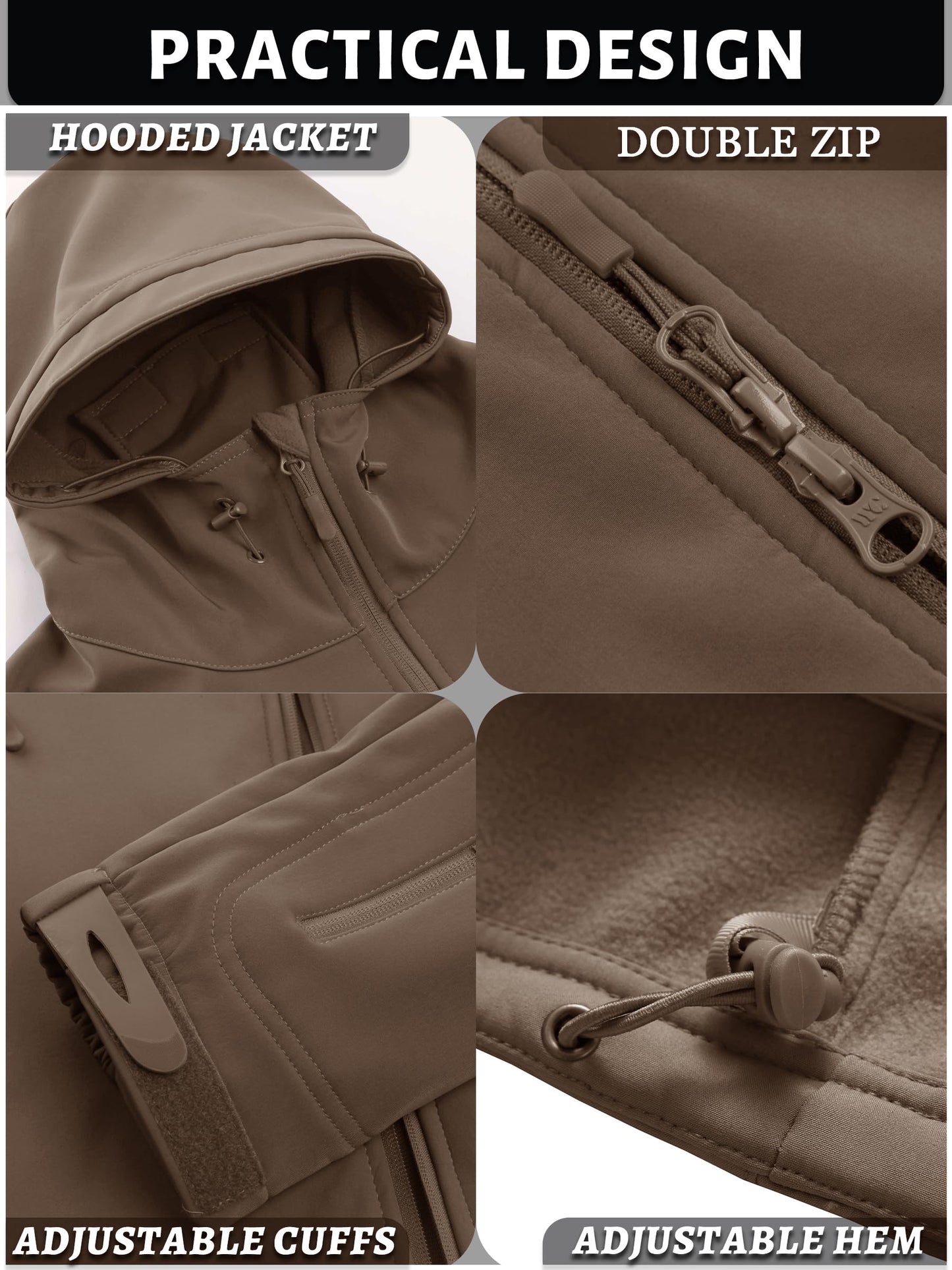 TACVASEN Men's Special Ops Military Tactical Rain Jackets Winter Warm Fleece Softshell Hooded Raincoat Snowboard