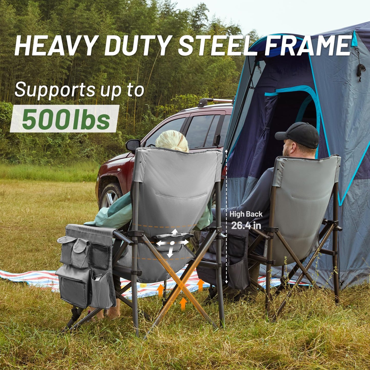 TIMBER RIDGE Oversized Folding Camping Chair High Back Heavy Duty for Adults Support up to 500lbs with Cup Holder, Side Pocket Cooler Bag