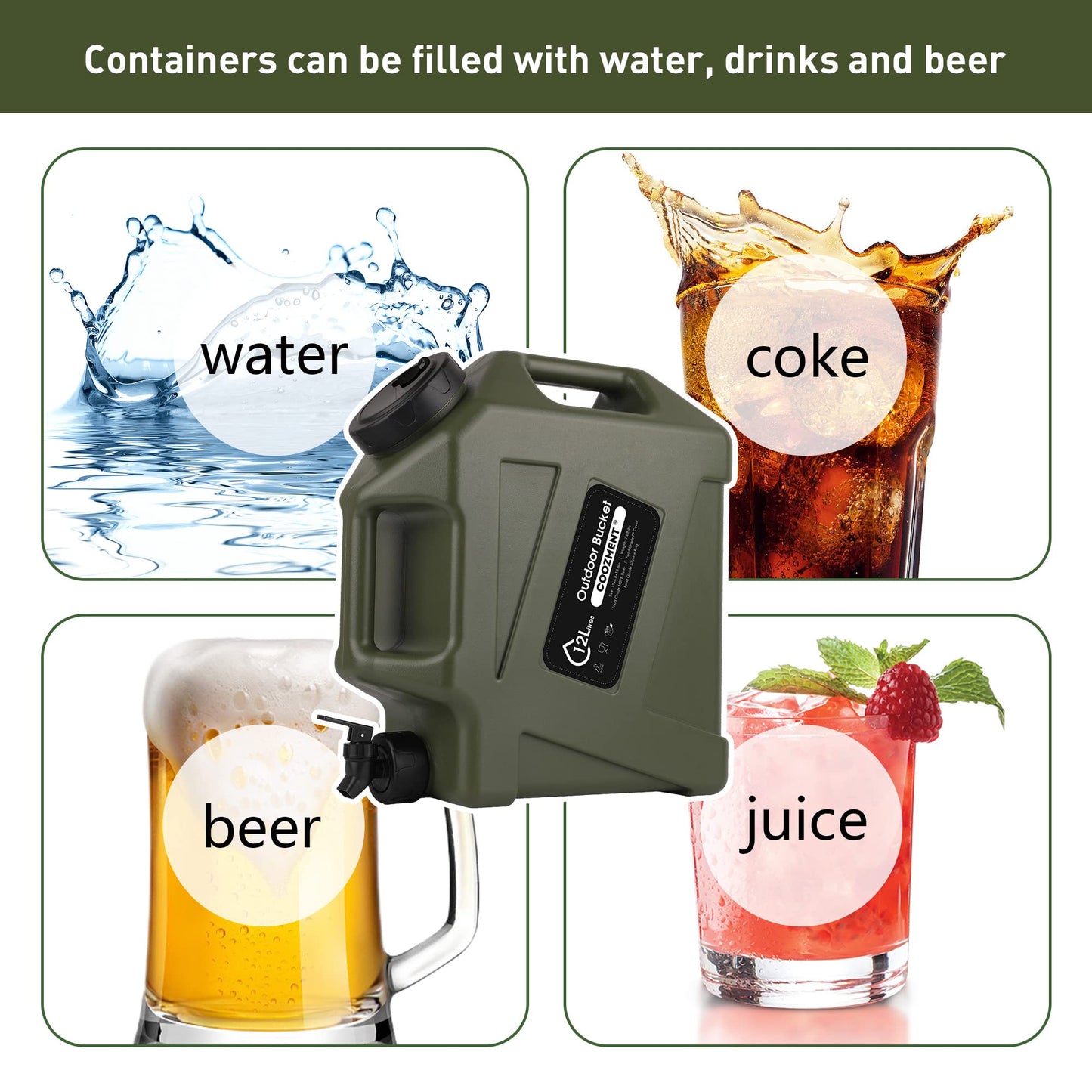 3.2 Gallon/5 Gallon Water Containers with Spigot, BPA Free Water Jug, Military Green Water Tank, Multifunction Water Storage Containers for Camping Outdoor Hiking,Emergency Stroage