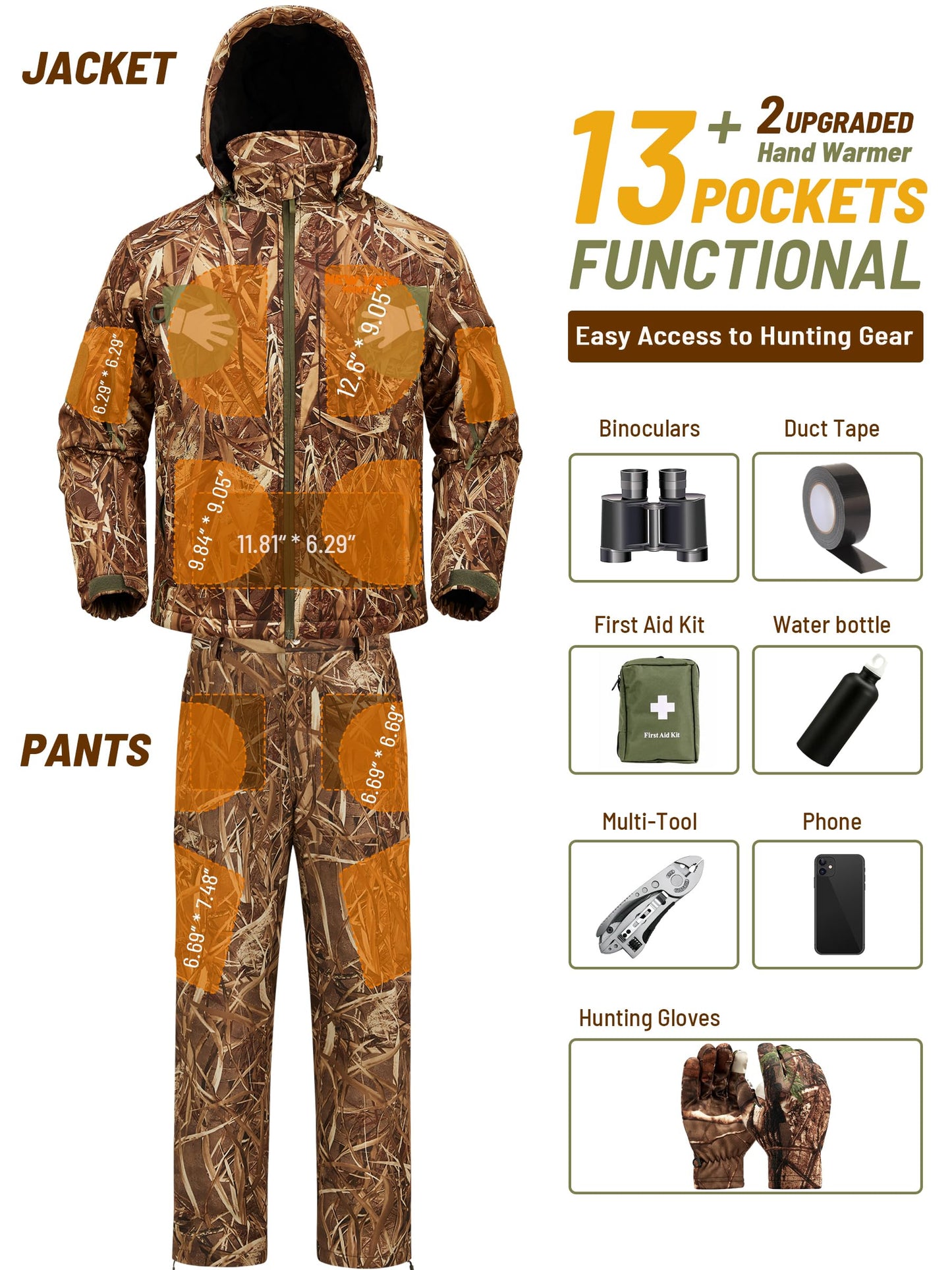 NEW VIEW Insulated Hunting Clothes for Men Cold Weather, Warm Camo Hunting Jacket and Pants, Hunting Suit for Deer Duck Hunts