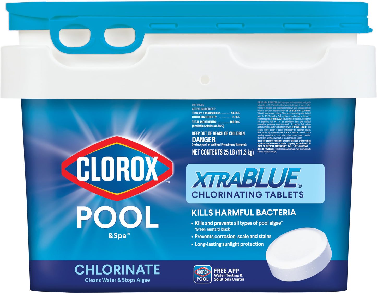 Clorox® Pool&Spa™ XtraBlue 3” Swimming Pool Chlorinating Tablets, Kills Bacteria & Stops Algae (25 LB)