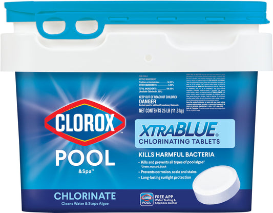 Clorox® Pool&Spa™ XtraBlue 3” Swimming Pool Chlorinating Tablets, Kills Bacteria & Stops Algae (25 LB)
