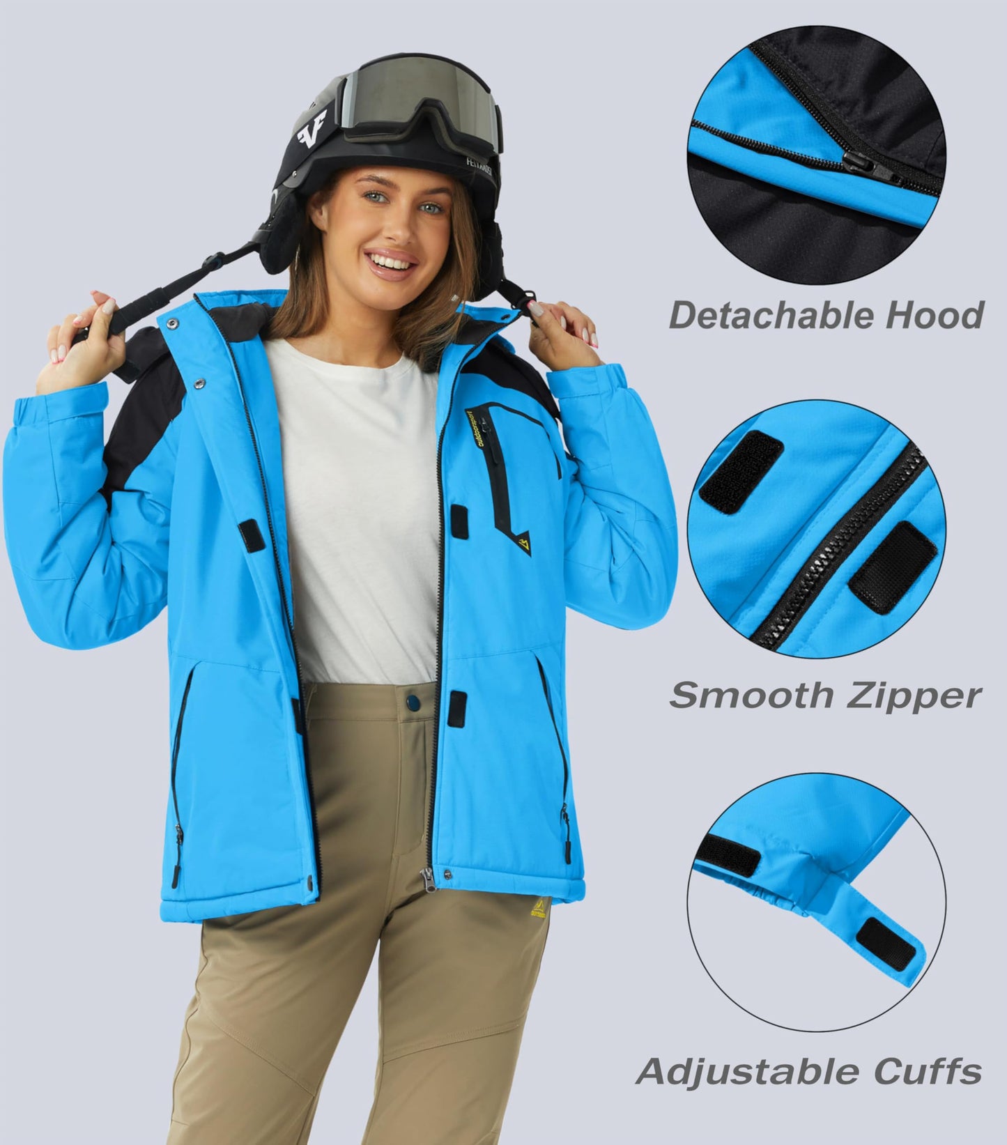 MAGCOMSEN Women's Ski Jacket Waterproof Insulated Snow Jacket Warm Windproof Winter Coats with Hood Fleece Lined Jacket