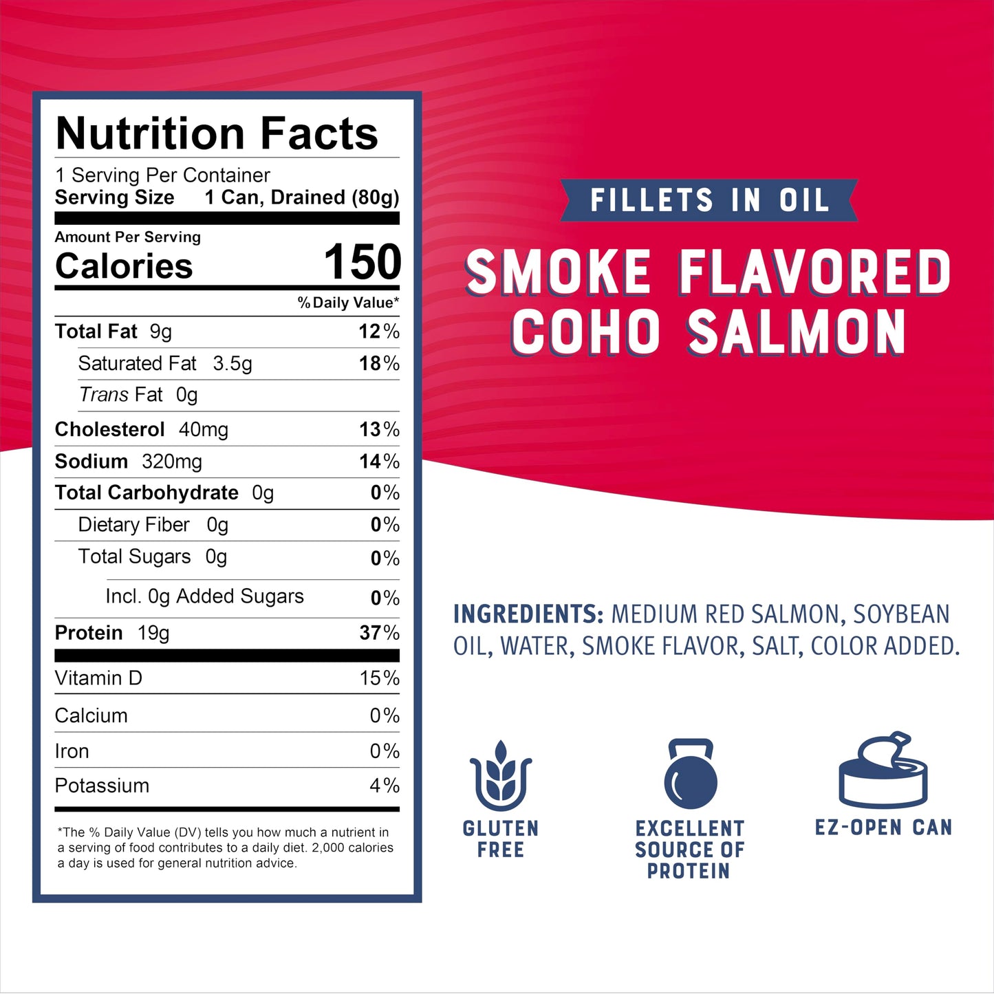 Bumble Bee Smoke Flavored Red Coho Salmon Fillets in Oil, 3.75 oz (Pack of 1) - 19g Protein - Skinless, Boneless - Great for Snacks & Recipes - Gluten Free