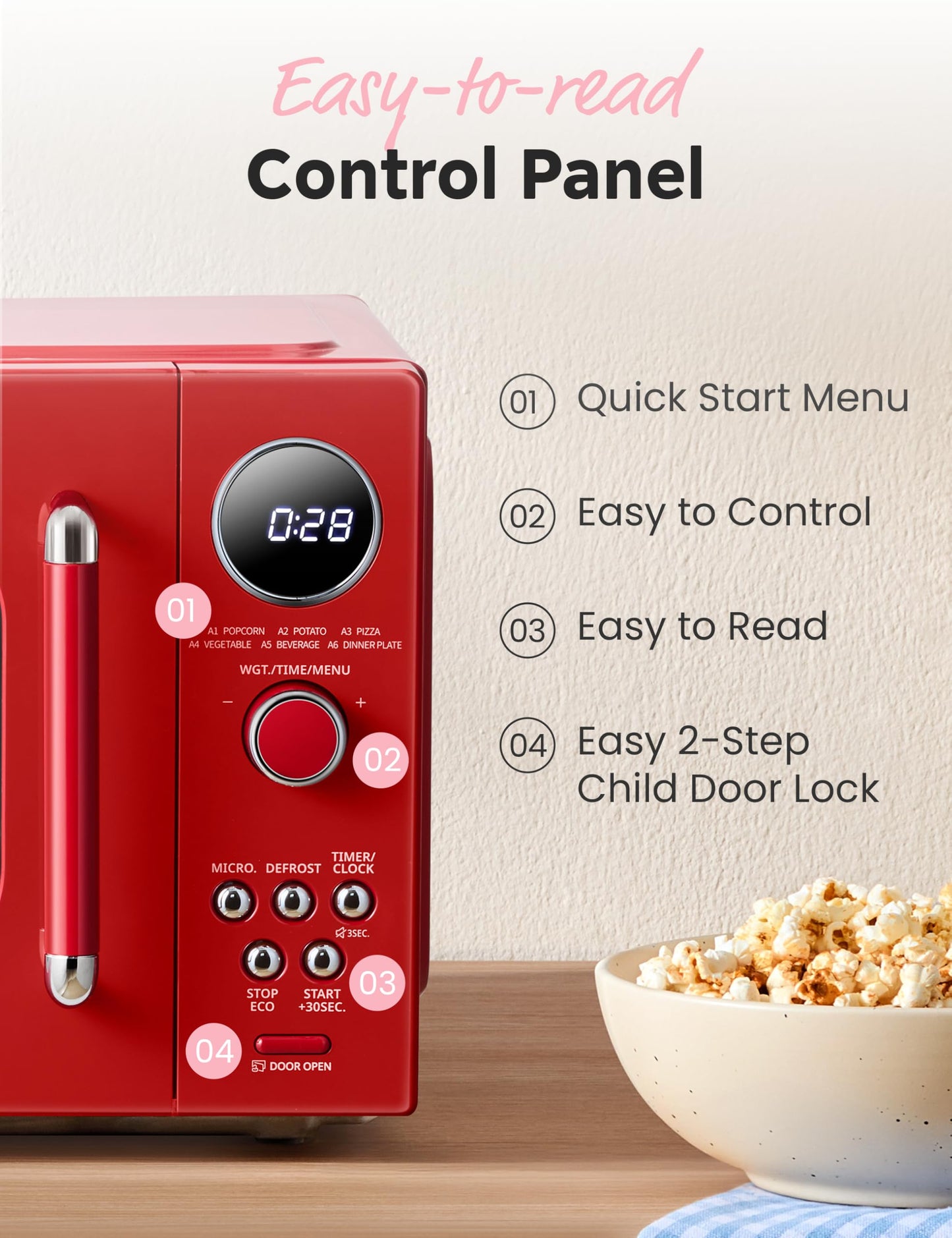 COMFEE EM720CPL-PMB Countertop Microwave Oven with Sound On/Off, ECO Mode and Easy One-Touch Buttons, 0.7 Cu Ft, Black