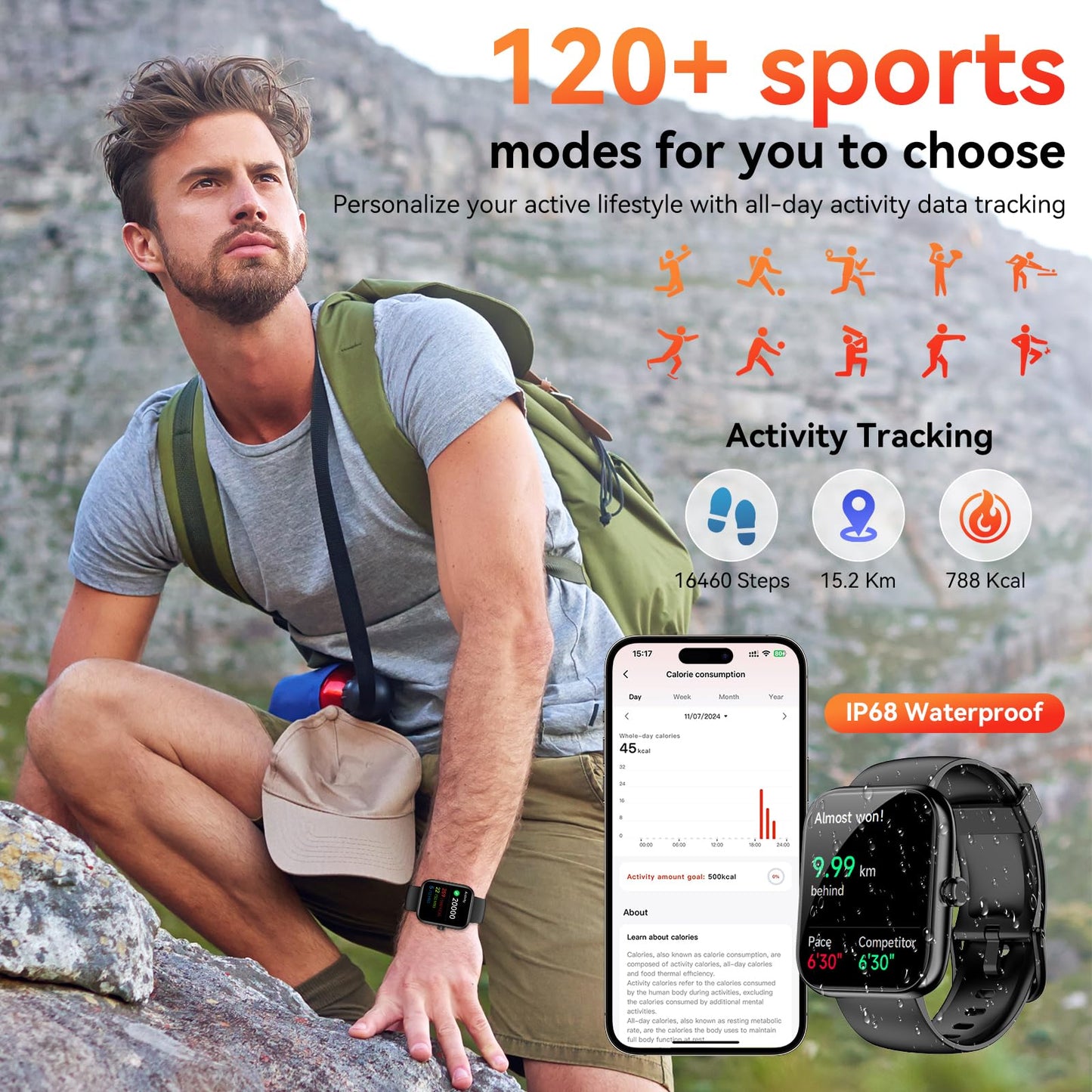 Smart Watch with Alexa Built-in, 1.83" HD Touchscreen, Bluetooth Calling Fitness Tracker, Health Monitor Heart Rate/Sleep Tracking, IP68 Waterproof, 120+ Sports Modes for Android iPhone (Black)
