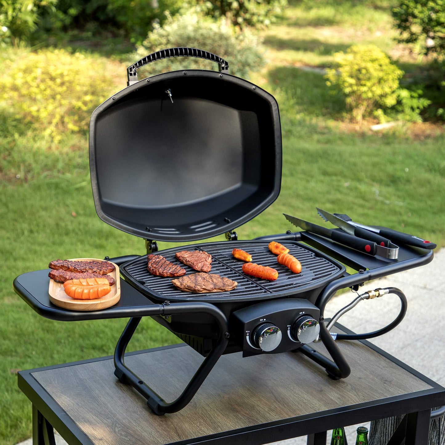 Captiva Designs 4-Burner Propane Gas BBQ Grill with Side Burner & Porcelain-Enameled Cast Iron Grates, 42,000 BTU Output Stainless Steel Grill for Outdoor Cooking Kitchen and Patio Backyard Barbecue