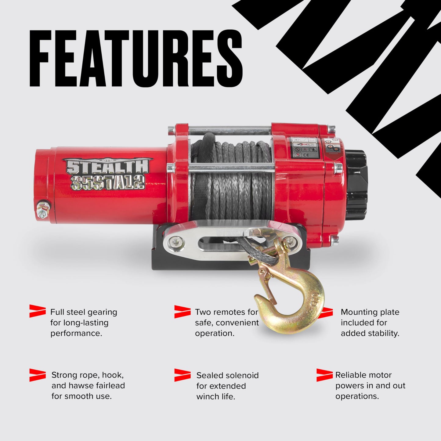 Stealth Winches 13500lb Truck Winch 12V Electric Winch with 2 Wireless remotes and Steel Rope, Perfect for SUV Towing Trailer Winch, Hook, Weatherproof, with Roller Fairlead, Heavy Duty