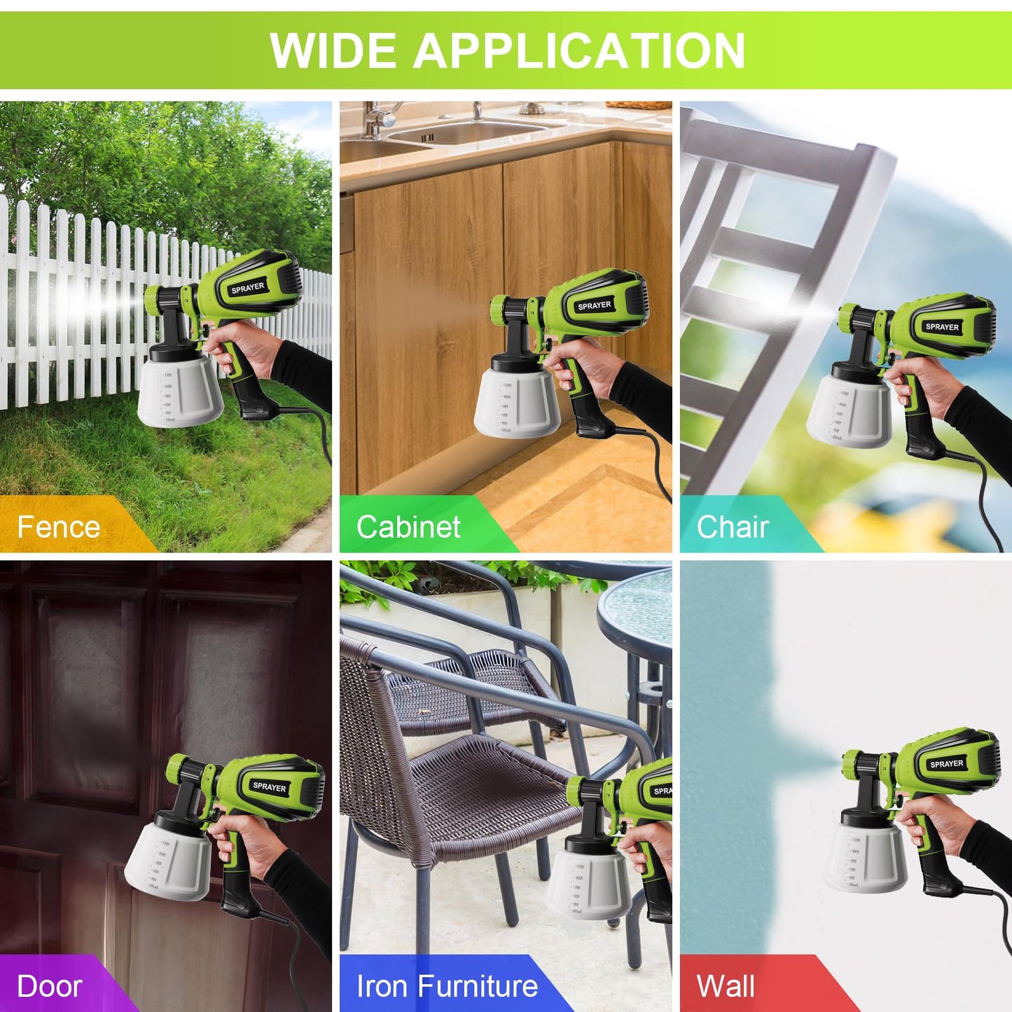 Paint Sprayer, 700W HVLP Spray Gun with Cleaning & Blowing Joints, 4 Nozzles and 3 Patterns, Easy to Clean, for Furniture, Cabinets, Fence, Walls, Door, Garden Chairs etc. VF803