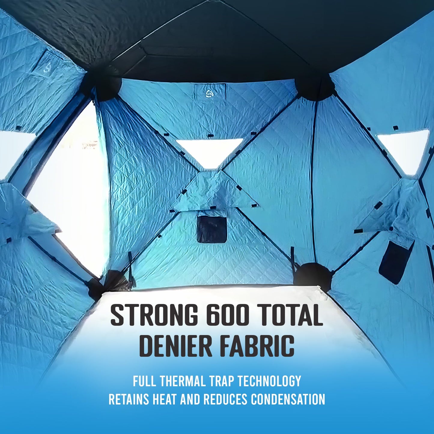 CLAM Lightweight Portable Pop Up Ice Fishing Angler Thermal Hub Shelter Tent with Anchors, Tie Ropes, and Carrying Bag