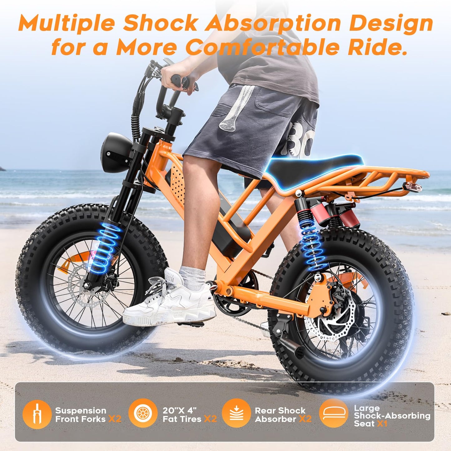 Spacewalk Electric Bike for Adult,20"x4"Fat Tires Ebike,Suitable for Riders 5'5"& Above,750W Motor,24.9mph,48V 15Ah Removable Battery,2X Front & 2X Rear Suspension for a Smoother Ride