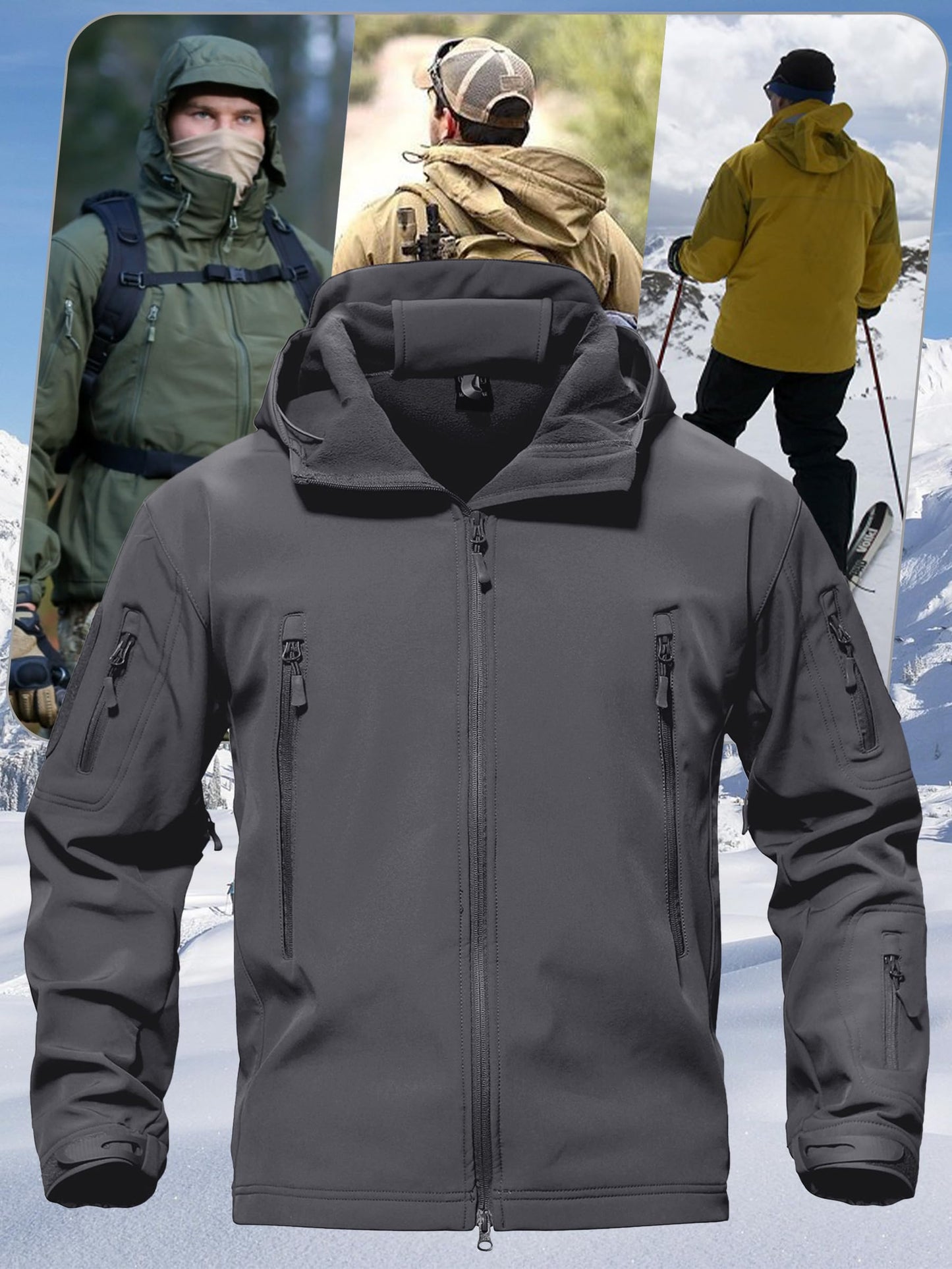 TACVASEN Men's Special Ops Military Tactical Rain Jackets Winter Warm Fleece Softshell Hooded Raincoat Snowboard