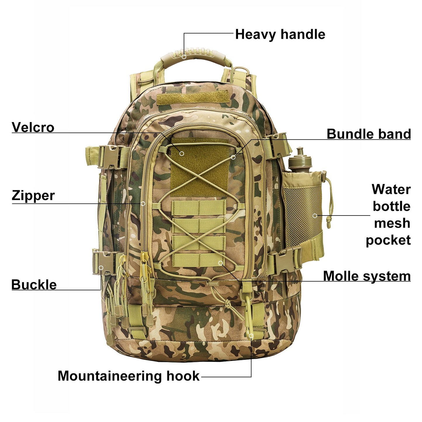 Large Tactical Backpack for Men Military Backpack with DIY System for Travel, Work,Camping,Hunting,Hiking,Sports (GREEN)