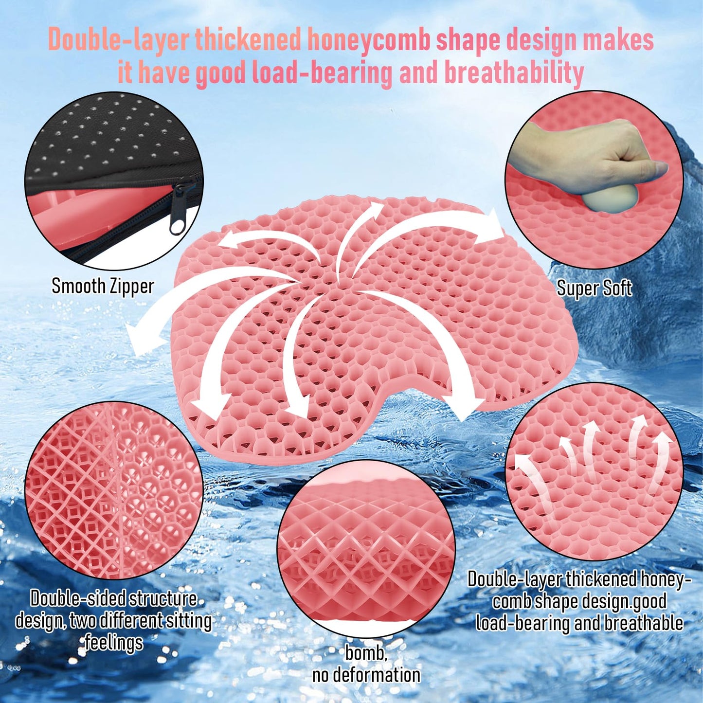 Kayak Seat Cushion, Thicken Anti Slip Waterproof Gel Kayak Seat, Portable Canoe Rowing Rubber Dinghy Pad for Stadium Sit in Kayak Inflatable Fishing Kayak Canoe Kayak Accessories