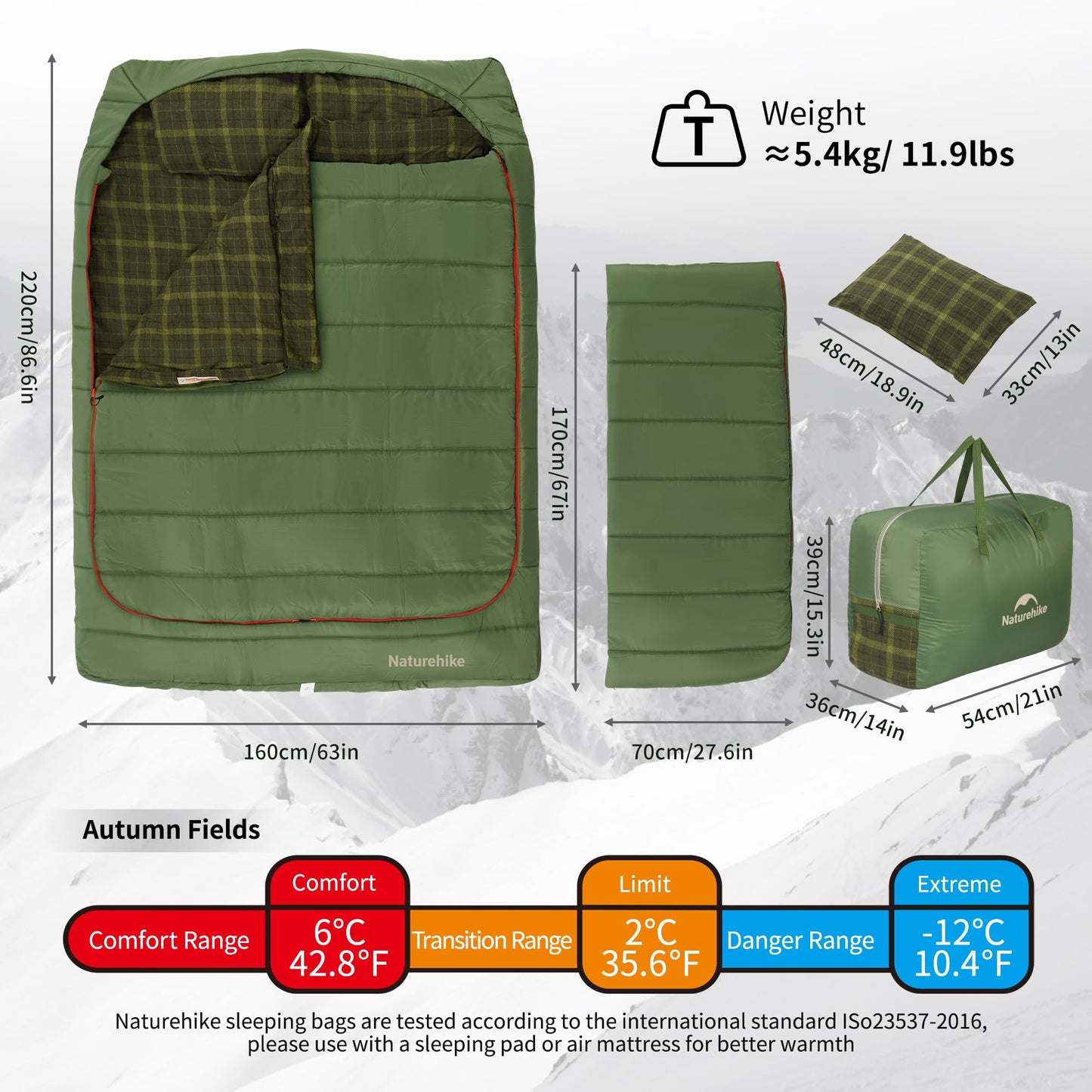 Naturehike 0 Degree Flannel Two Person Sleeping Bag with Pillows for Adults, Couples & Family, Doublewide Double Sleeping Bag 2 Person for All Seasons Camping Hiking Backpacking