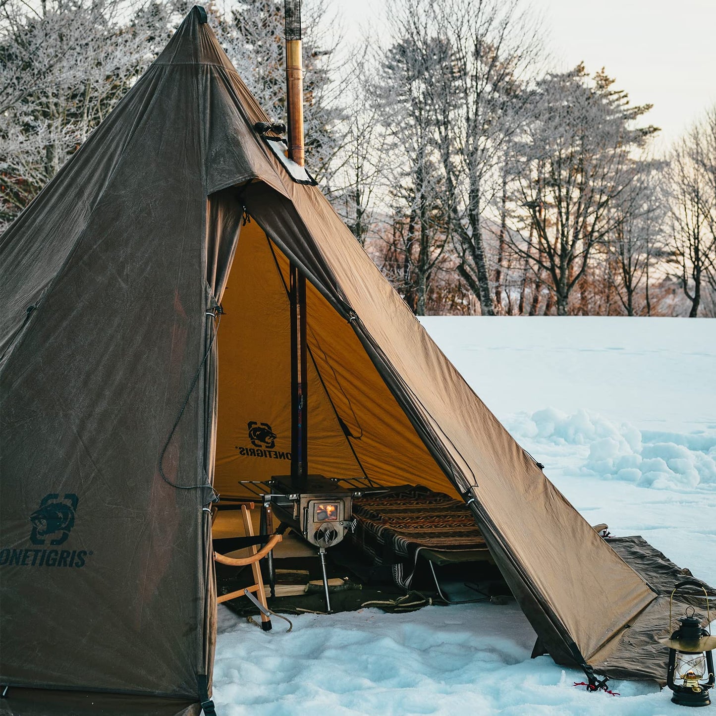 OneTigris Rock Fortress Hot Tent With Stove Jack, 4 Season, 4-6 Person Tipi for Camping, Backpacking, Hunting, Fishing - Waterproof, Wind-Proof