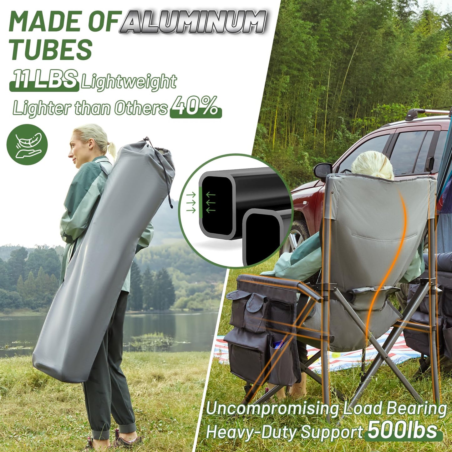 TIMBER RIDGE Oversized Folding Camping Chair High Back Heavy Duty for Adults Support up to 500lbs with Cup Holder, Side Pocket Cooler Bag