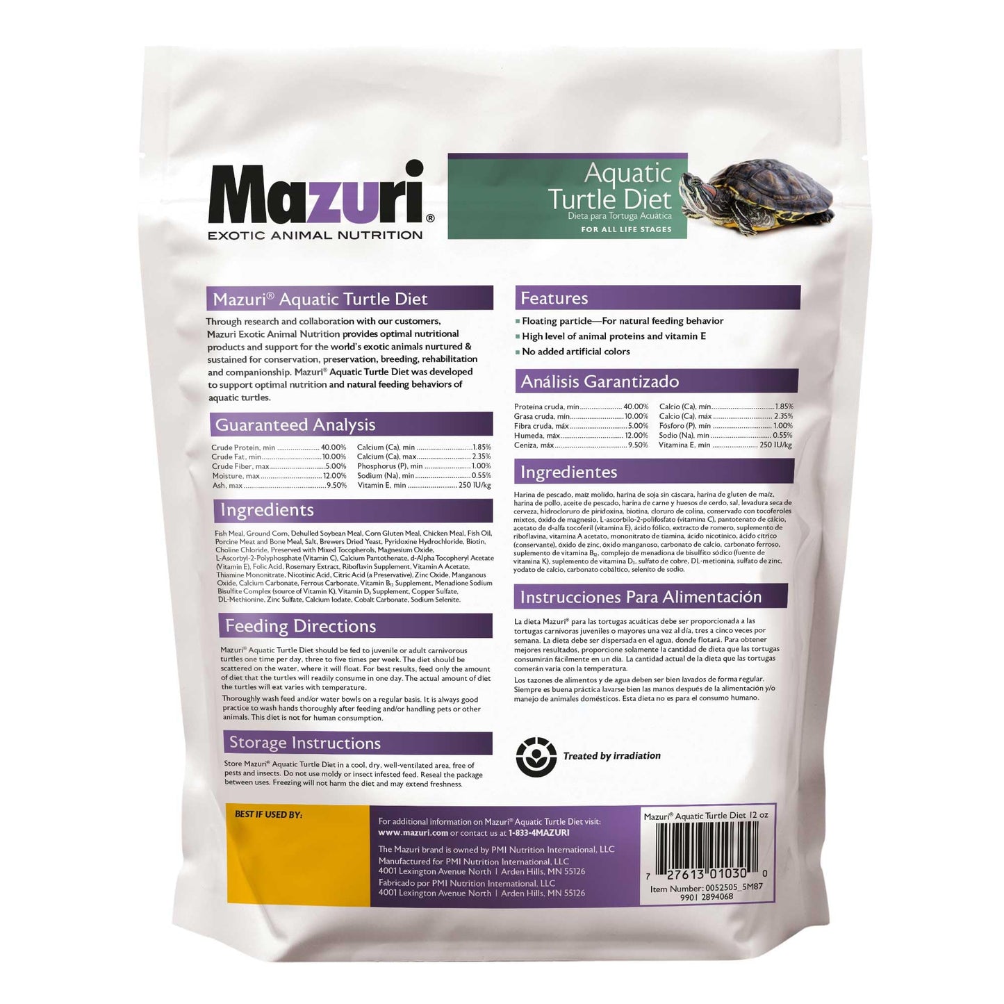Mazuri | Nutritionally Complete Aquatic Turtle Food | Freshwater Formula - 12 Ounce (12 oz) Bag