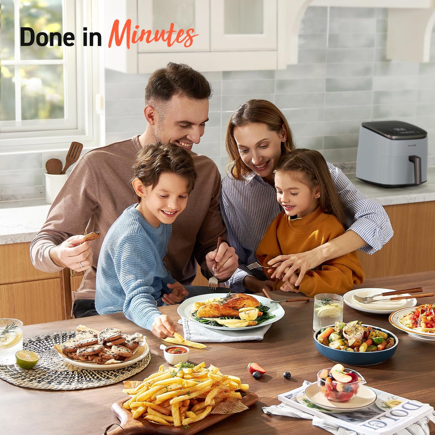 COSORI Air Fryer 9-in-1, Compact & Large 6-Qt, Fast Turbo Modes, 90โ450ยฐF Precise Heat for Even Results, Up to 95% Less Oil*, Roast, Bake, Dry, Reheat, Frozen, Broil, Proof, 120V, TurboBlaze, Grey