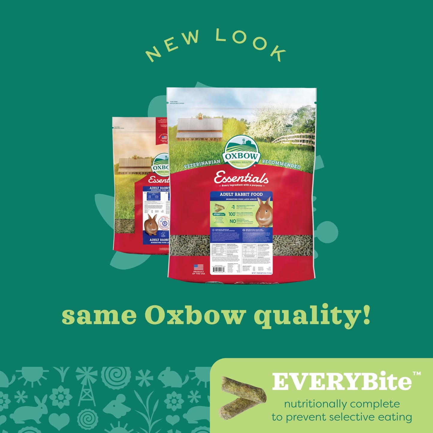 Oxbow Essentials Rabbit Food, Adult, Made with Oxbow Timothy Hay for Rabbit, Pet Pellets with Vitamins & Minerals, Small Animal Pet Products, Bunny Food, Made in USA, High Fiber, 10 lb. bag