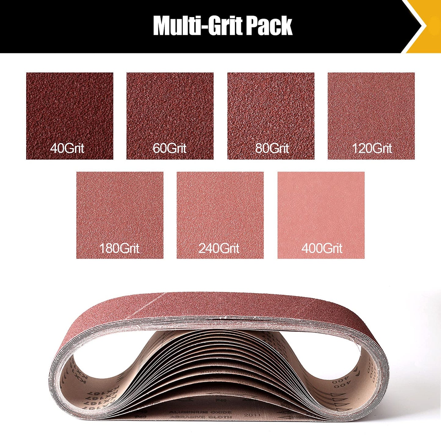 3×18 Inch Belt Sander Sanding Belt, 21 Pack Belt Sander Paper 40/60/80/120/180/240/400 Grits Assortment Aluminum Oxide Sanding Belts for Belt Sander Knife Sharpening Wood Metal Polishing