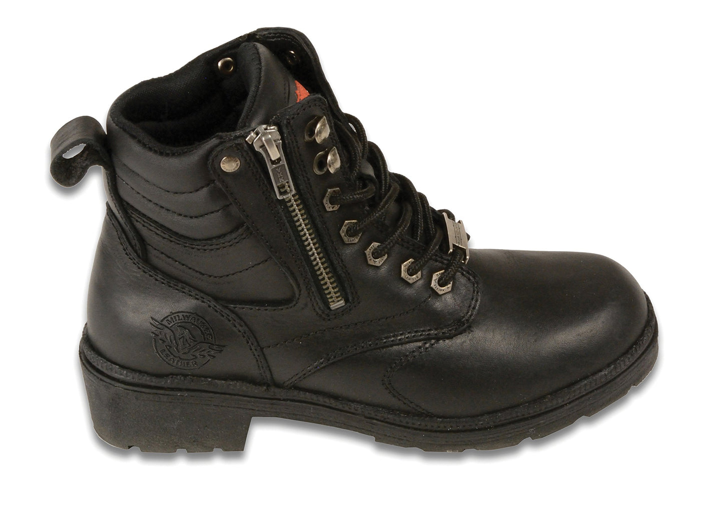 Milwaukee Leather MBL9320W Women's Black Premium Leather Wide-Width Lace-Up Motorcycle Rider Boots