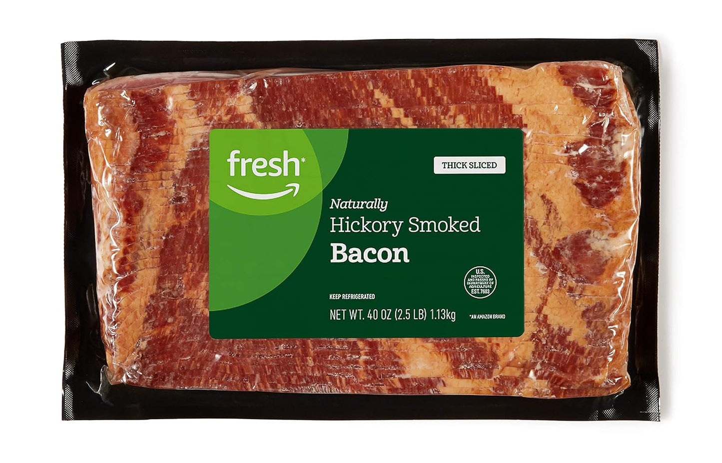 Amazon Fresh, Thick Sliced Hickory Smoked Bacon, 40 oz (Prop 12 Compliant)