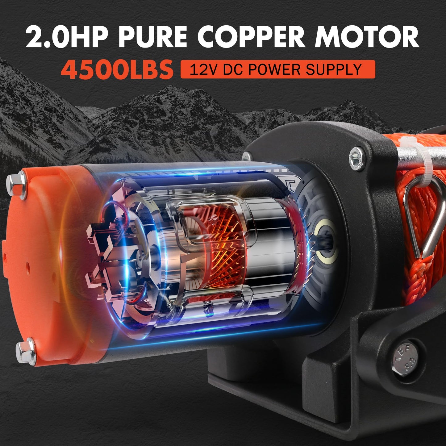ZESUPER 3000 lb Electric Winch for ATV UTV Trailer Boat Synthetic Rope Winch 12V DC Off Road Towing Winches with Wireless Remote Mounting Bracket