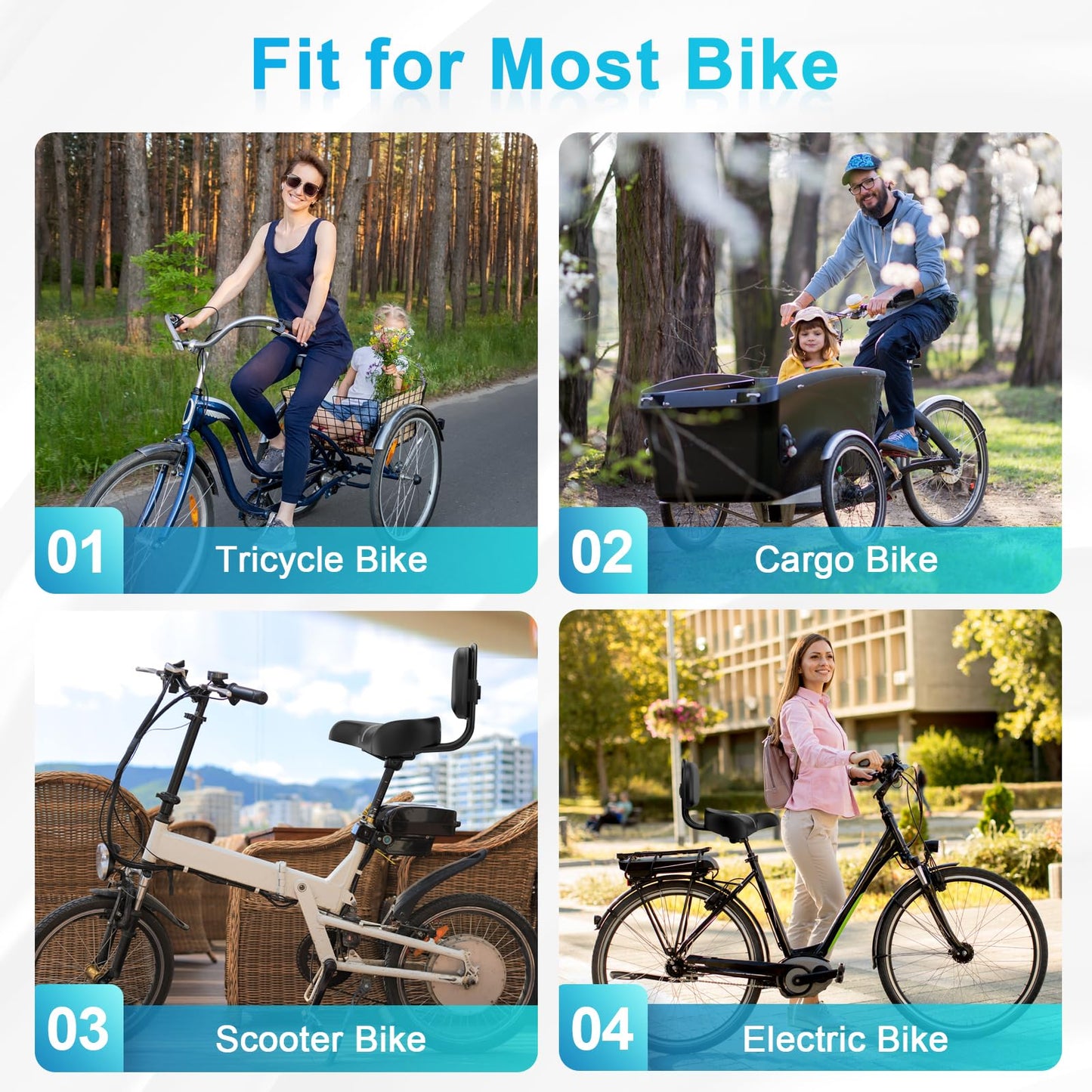 BLUEWIND Oversized Bike Seat, Wide Bicycle Saddle Novel Backrest Design for Electric Bike, Universal Fit Exercise Bike or Road Stationary Bike Seat Cushion for Men & Women