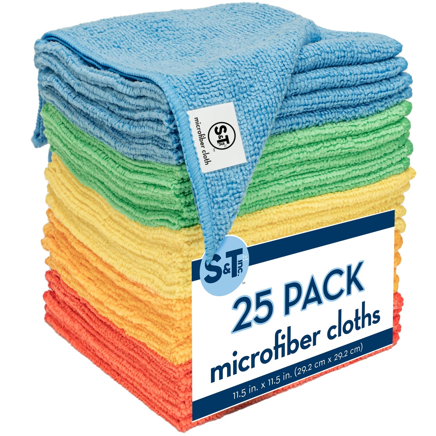 S&T INC. 50 Pack Microfiber Cleaning Cloth, Bulk Towels for Home, Reusable Microfiber Towels for Cars, Cleaning Rags, Assorted, 11.5 Inches x 11.5 Inches, 50 Count