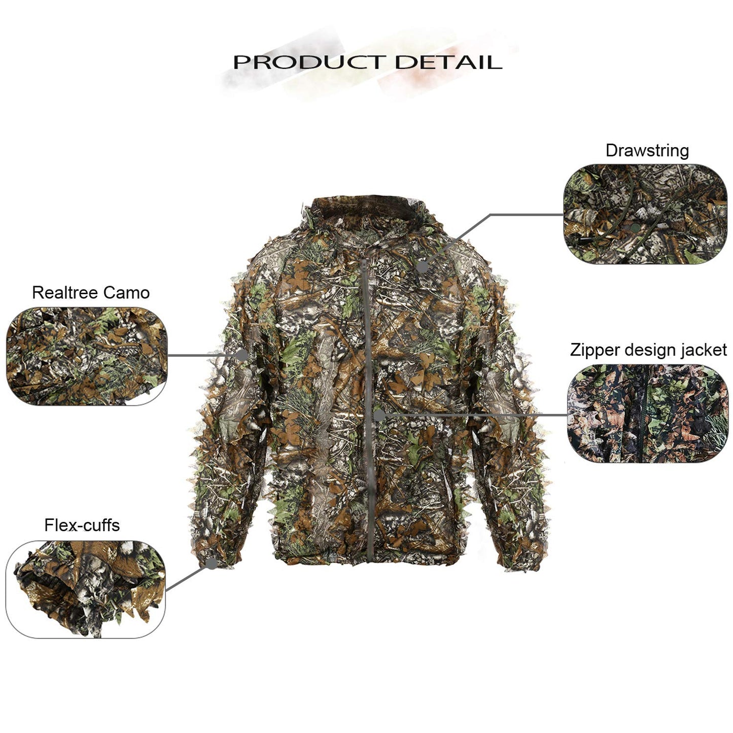 EAmber Ghillie Suit Gilly Hunting Suits Pants 3D Leaf Camo Camouflage Coveralls Youth Adult Lightweight Clothes