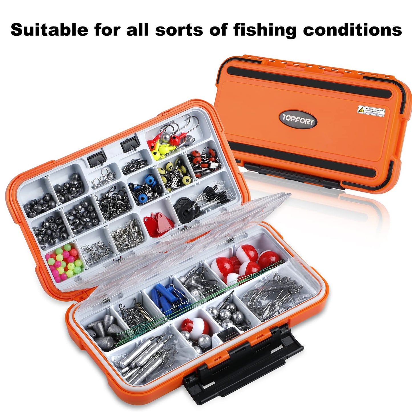 TOPFORT 187/343pcs Fishing Accessories Kit, Organized Fishing Tackle Box with Tackle Included, Fishing Hooks, Fishing Weights Sinkers, Fishing Gear and Equipment, Fishing Gift for Men