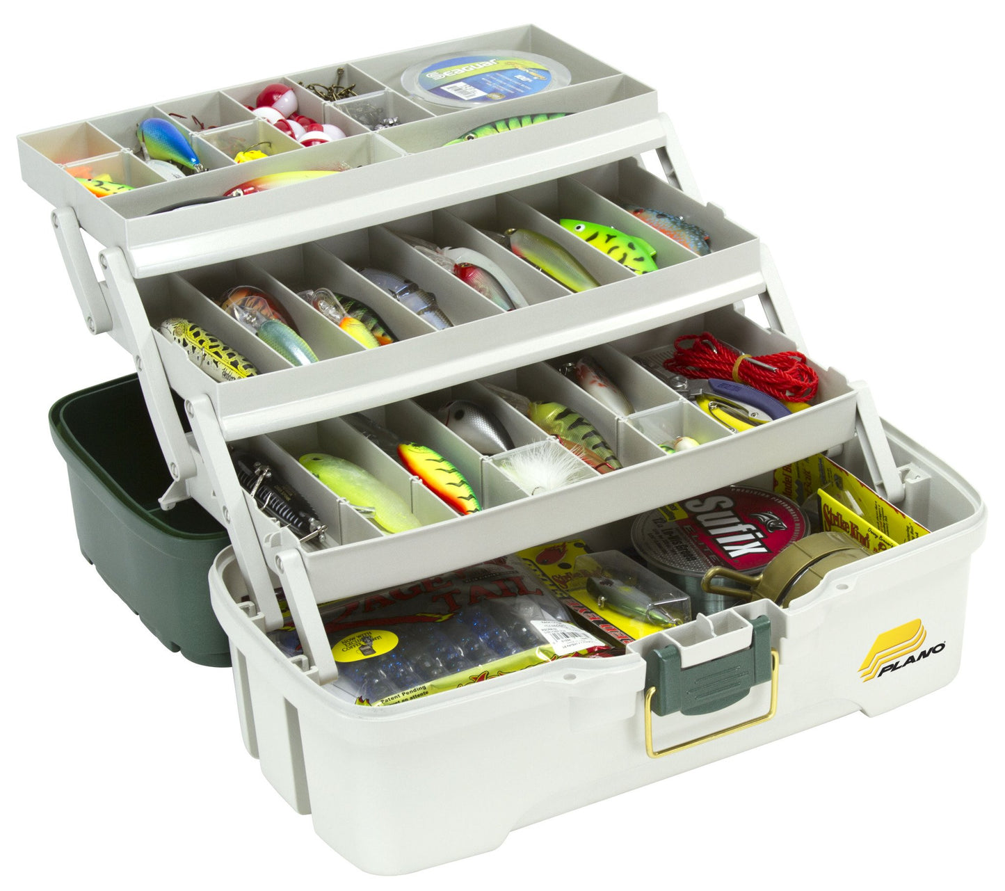 Plano 3-Tray Tackle Box with Dual Top Access, Dark Green Metallic/Off White, Premium Tackle Storage