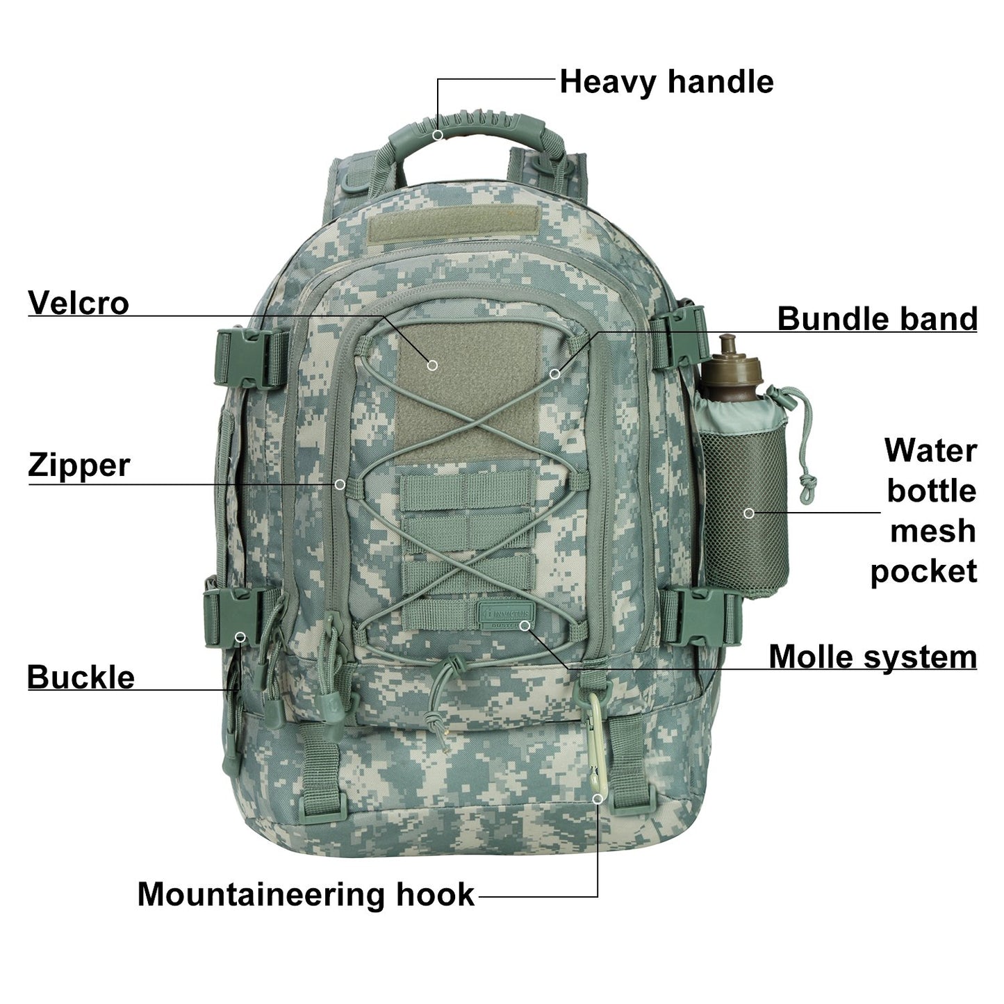Large Tactical Backpack for Men Military Backpack with DIY System for Travel, Work,Camping,Hunting,Hiking,Sports (GREEN)