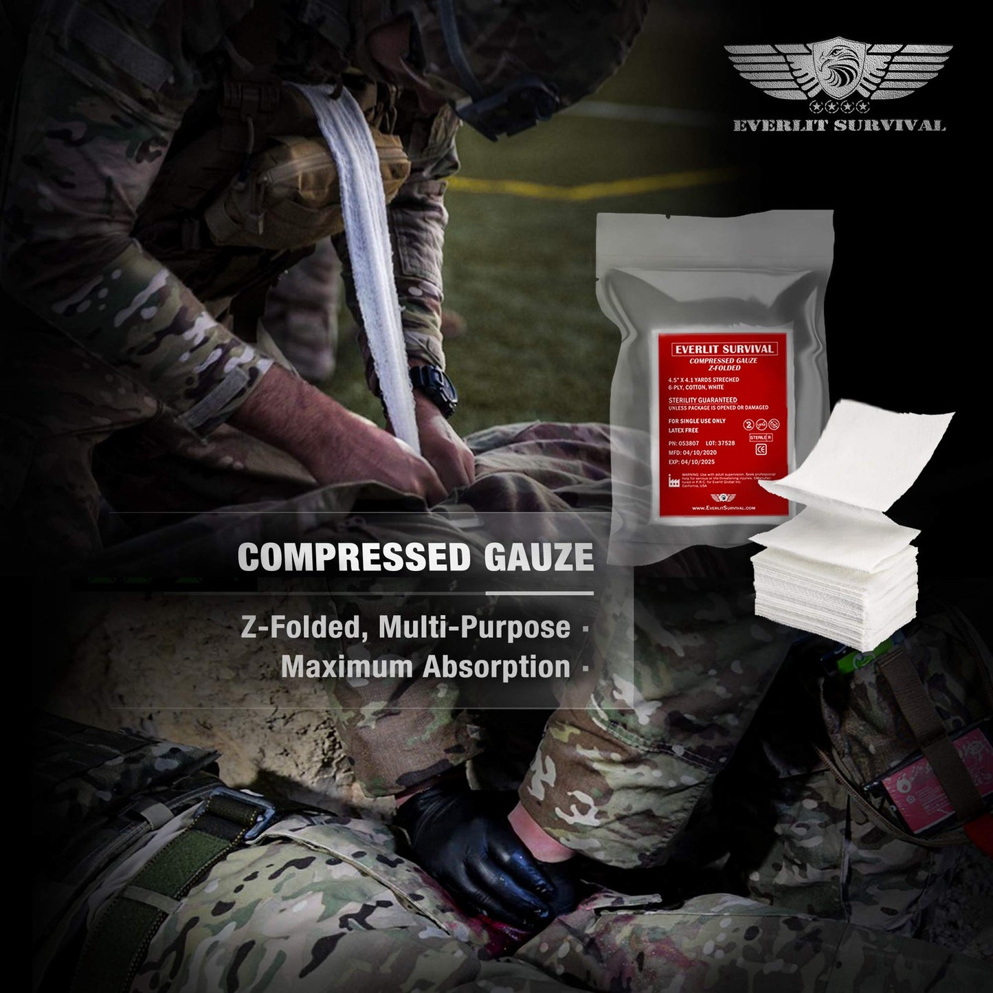 EVERLIT Emergency Trauma Kit, CAT GEN-7 Tourniquet 36" Splint, Military Combat Tactical IFAK for First Aid Response, Critical Wounds, Severe Bleeding Control (Black)