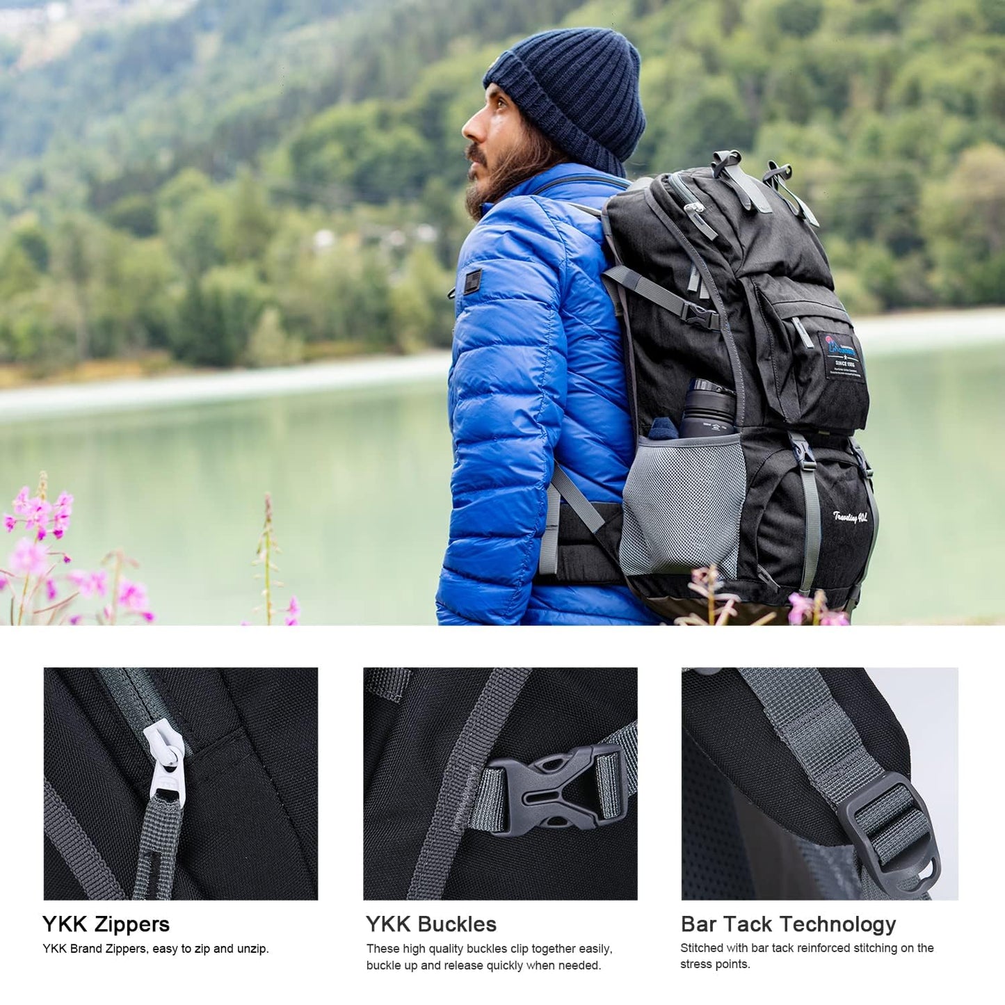 MOUNTAINTOP 40L Hiking Backpack Lightweight Travel Backpack for Men&Women Outdoor Camping Backpacking