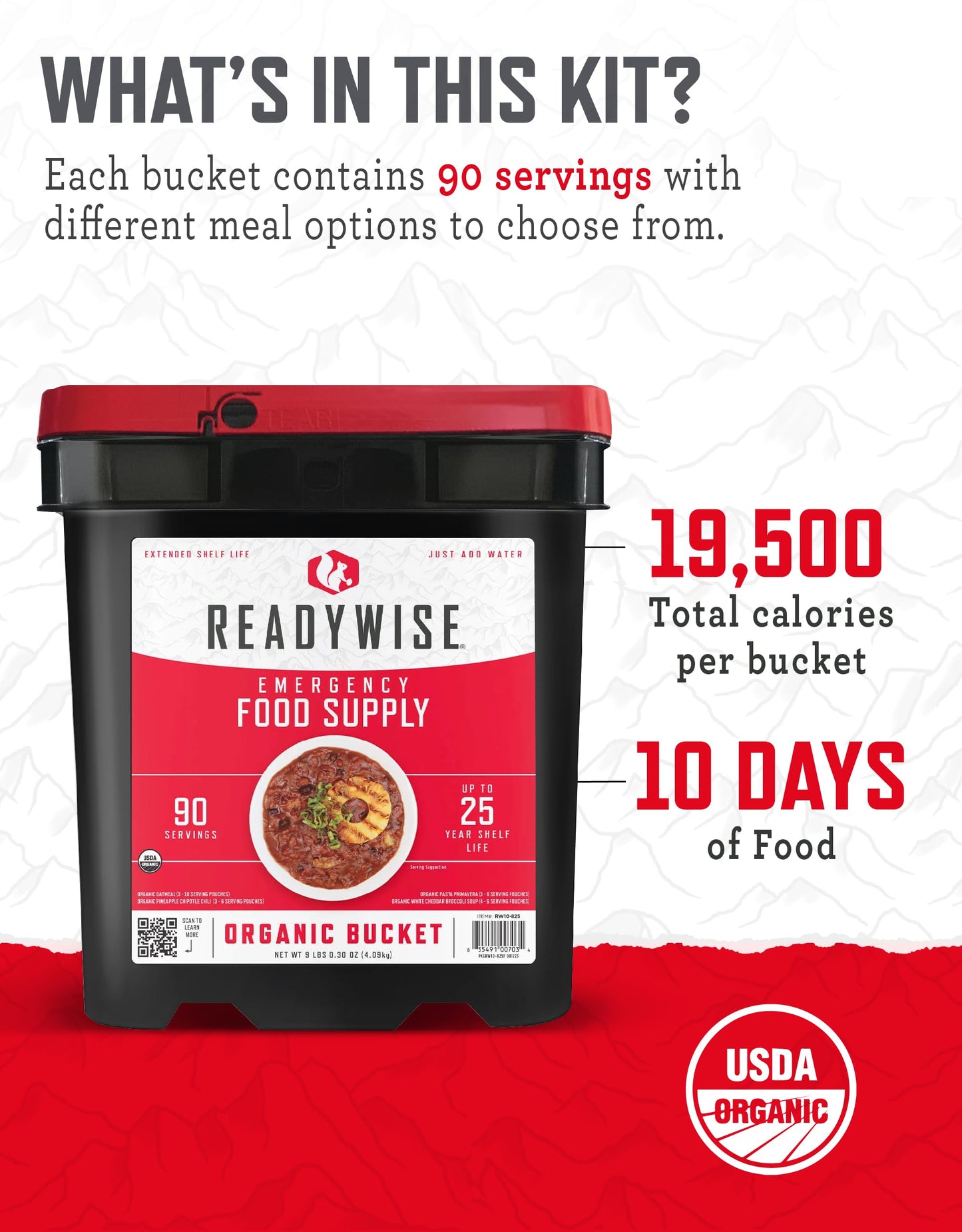 READYWISE - Emergency Food Supply Bucket, 120 Servings, MRE Meal Food Supply, Premade, Freeze Dried Survival Rations for Hiking, Adventure & Camping Essentials, Individually Packaged, 25 Year Shelf Life